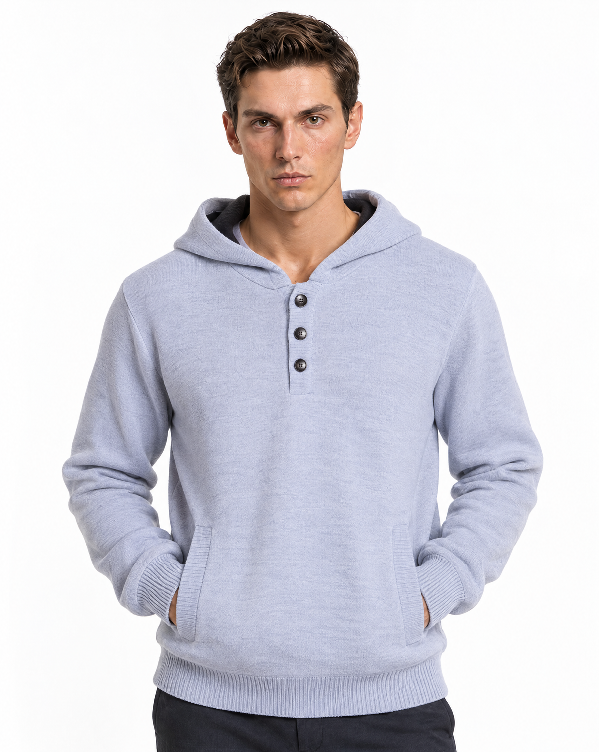 JCS-505-BH-3 Button Hoodie Melange Sweater