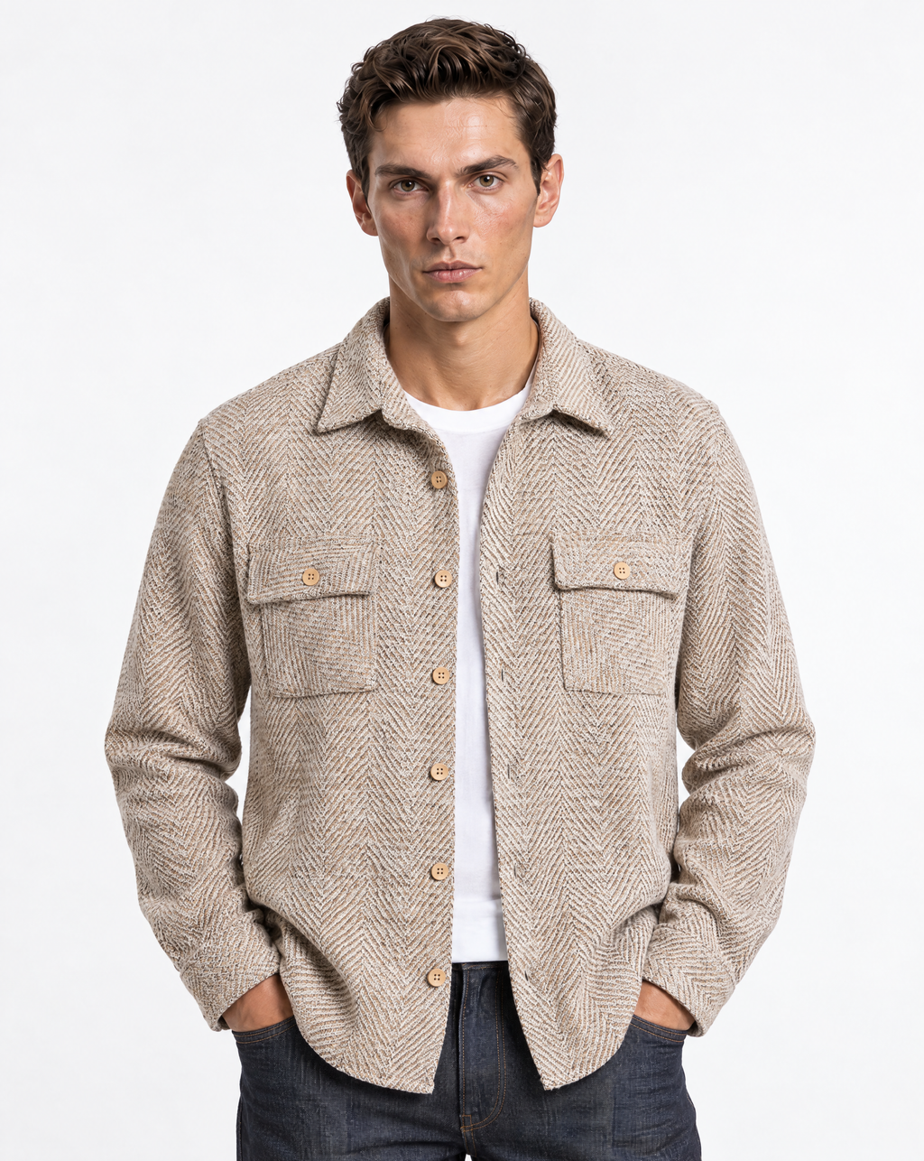 JCSH-58-Textured Herringbone Shirt Jacket