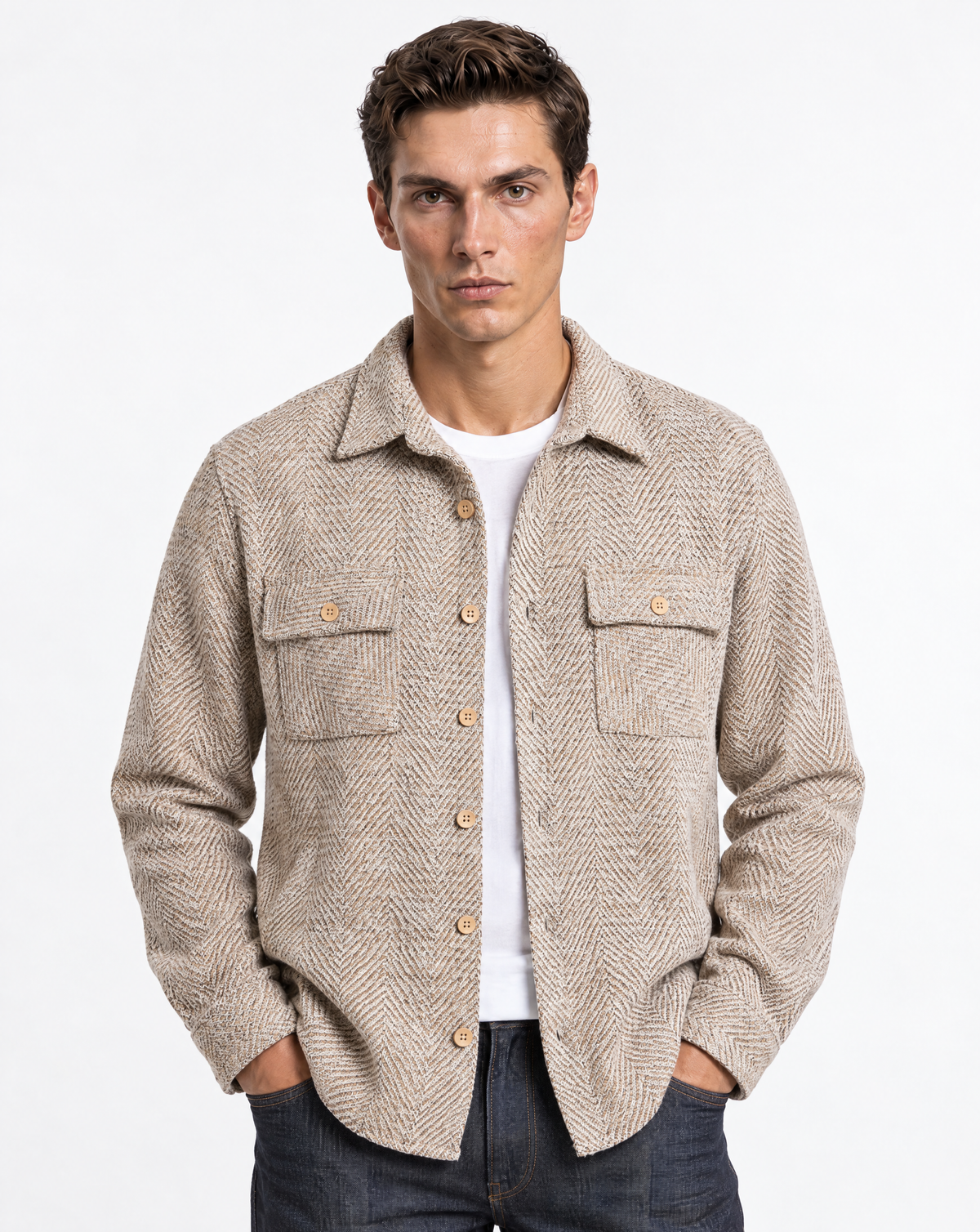 JCSH-58-Textured Herringbone Shirt Jacket