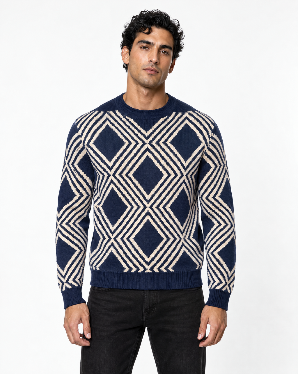 TRCK-11594 - Geometric Quarter Zip Mock Neck Sweater