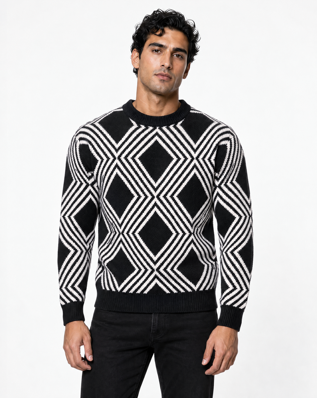 TRCK-11594 - Geometric Quarter Zip Mock Neck Sweater