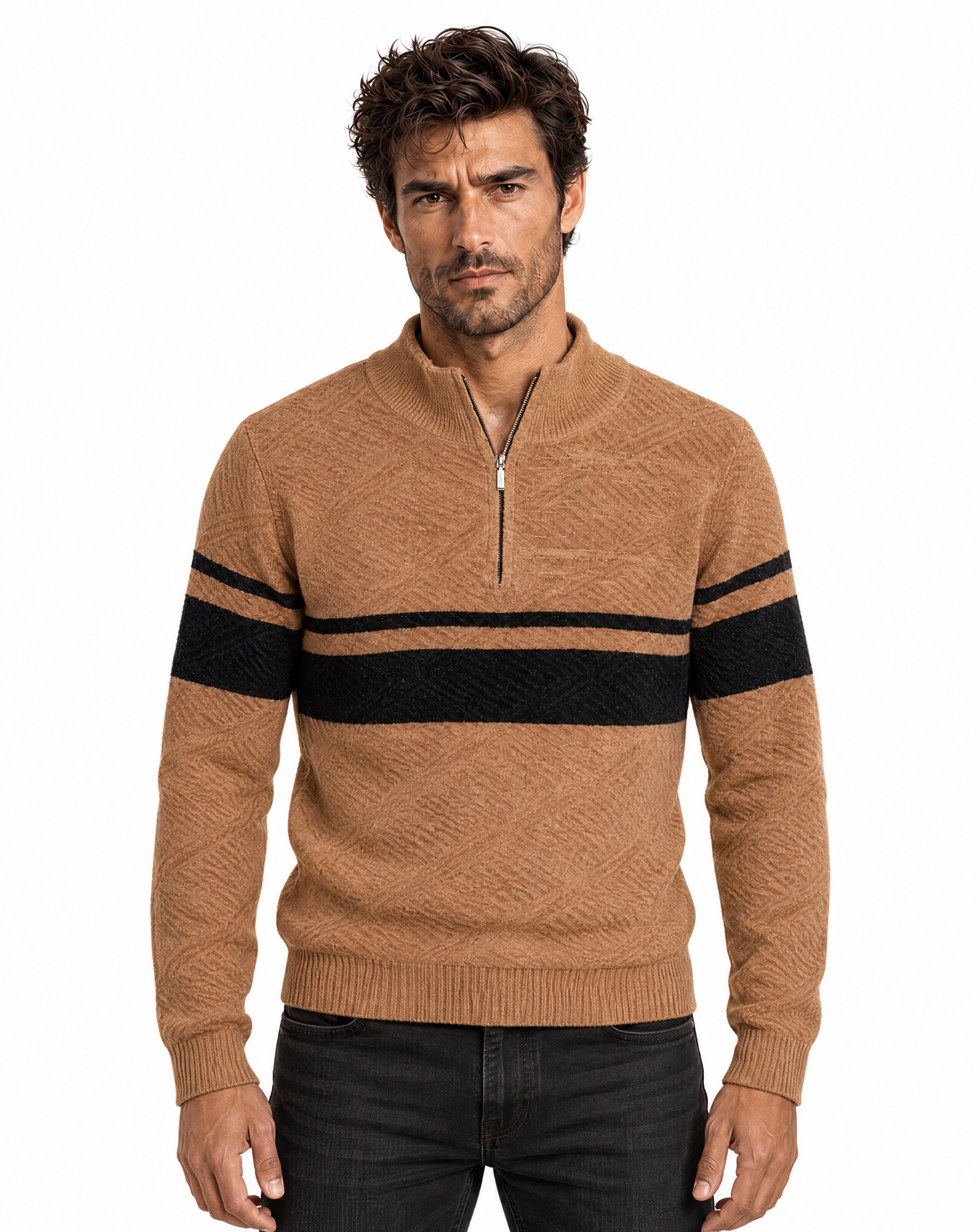 TRCK-11588 - Mock Neck Quarter Zip Sweater
