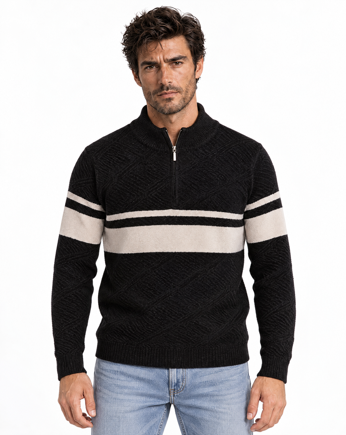 TRCK-11588 - Mock Neck Quarter Zip Sweater