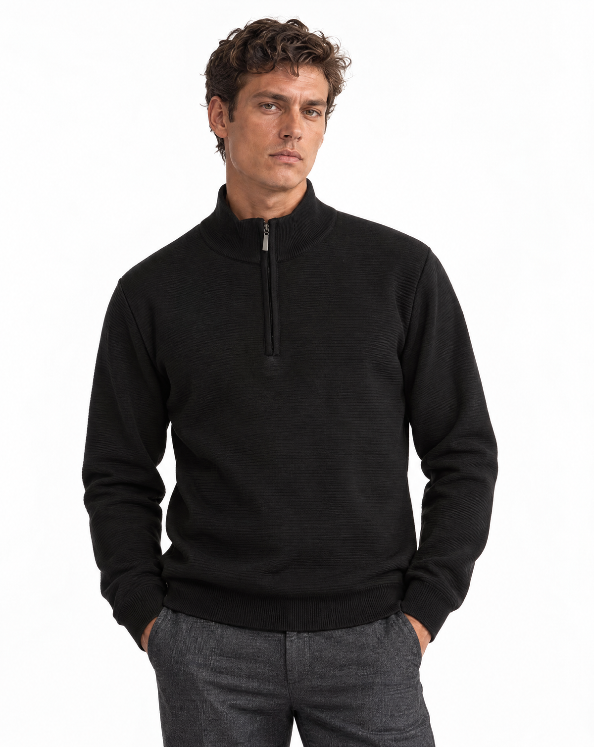 JCS-506-QZ-1/4 Zip Full Zip Ottoman Texture Sweater