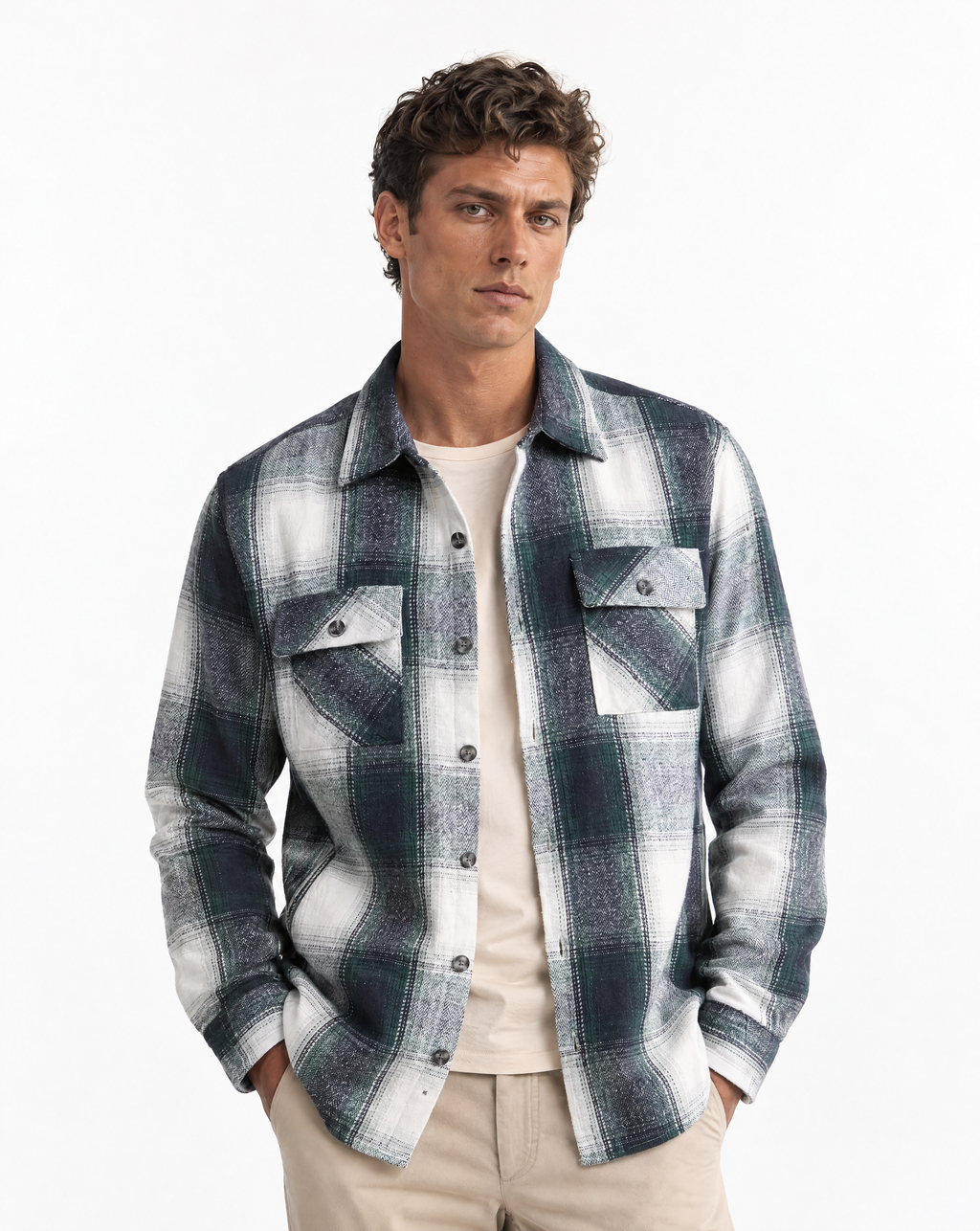 JCSH-55-Men’S Plaid Shirt Jacket With Pockets