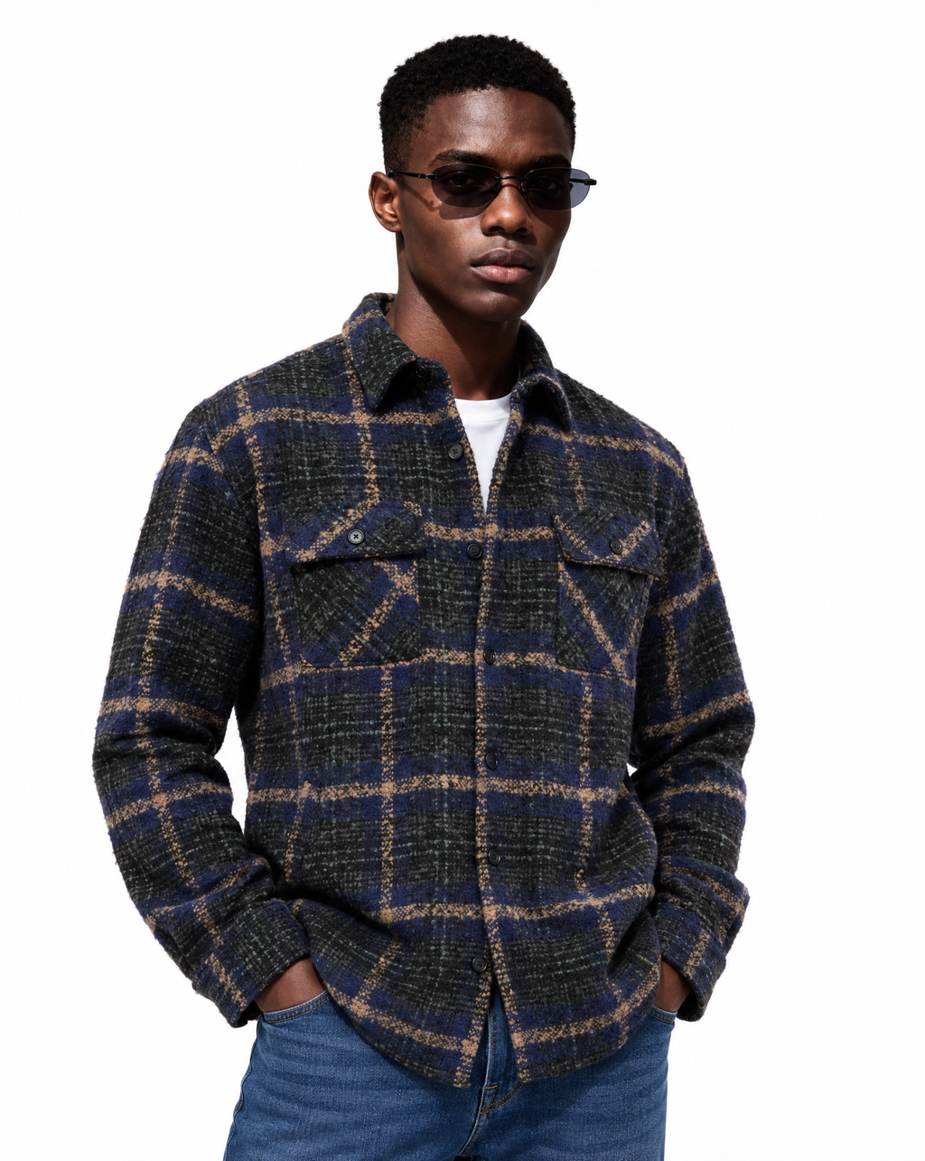 JCSH-59-Textured Shirt Jacket With Dual Chest Flap Pockets