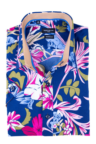 Tropical Print Short Sleeve Button-Up Shirt RM-4154