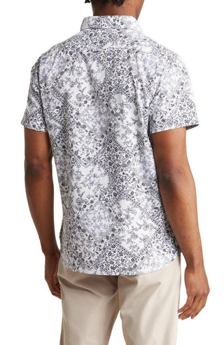 Floral Print Short Sleeve Button-Up Shirt T-1010