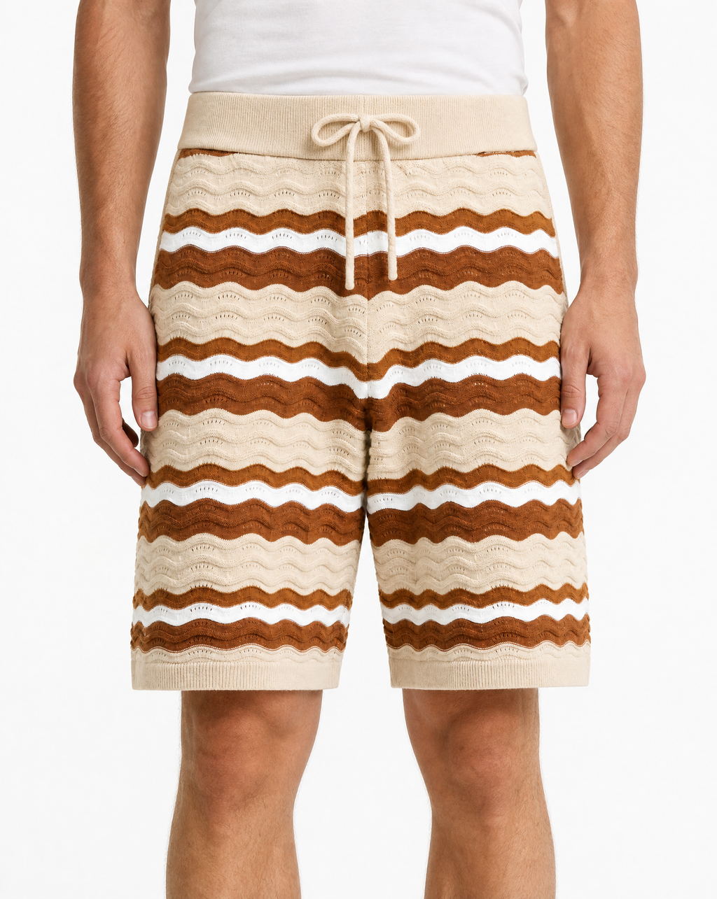 TKSB-1002-Textured Knit Striped Shorts