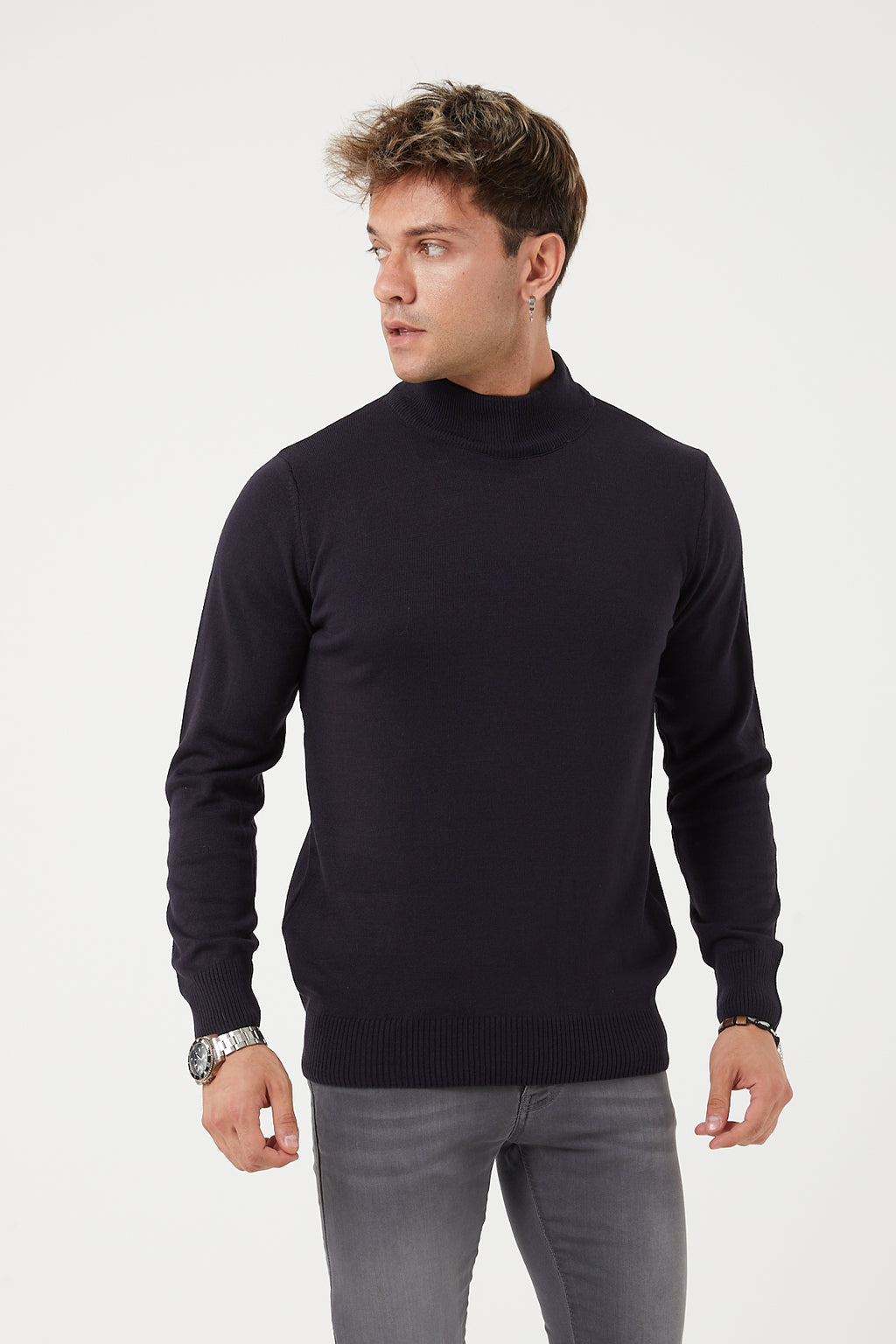 TR-11476 Slim Fit Wool Mock Neck Sweater