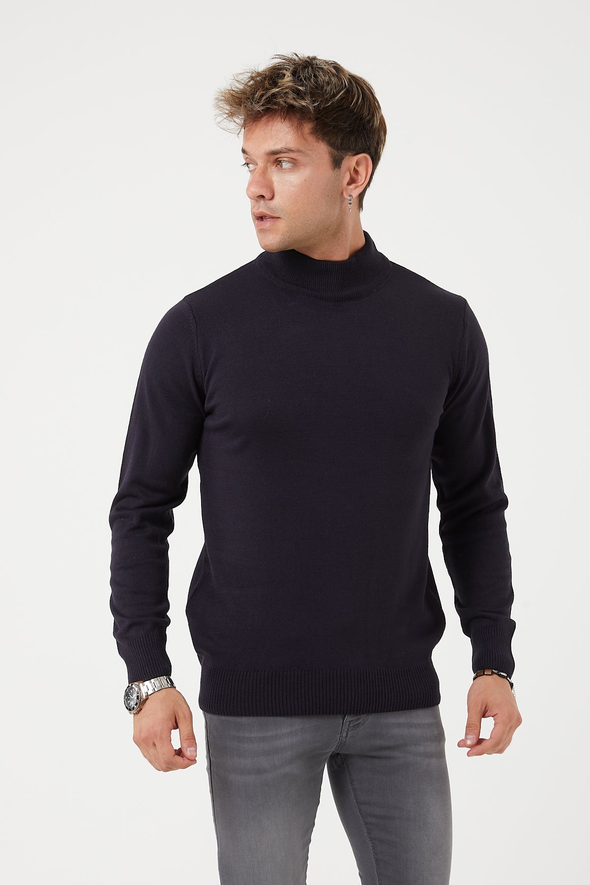 TR-11476 Slim Fit Wool Mock Neck Sweater
