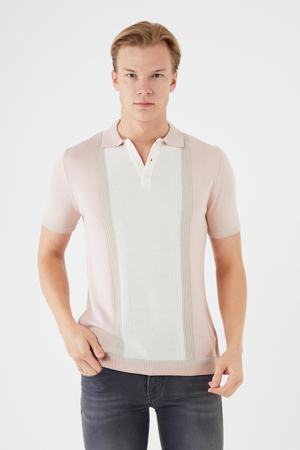 Short sleeve textured knit shirt TR-11511