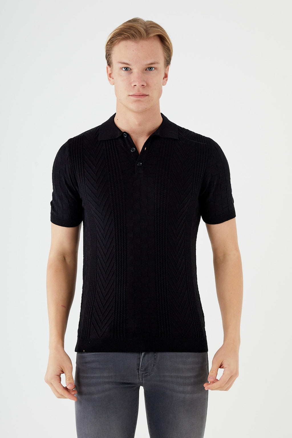 Short sleeve textured knit shirt TR-11512