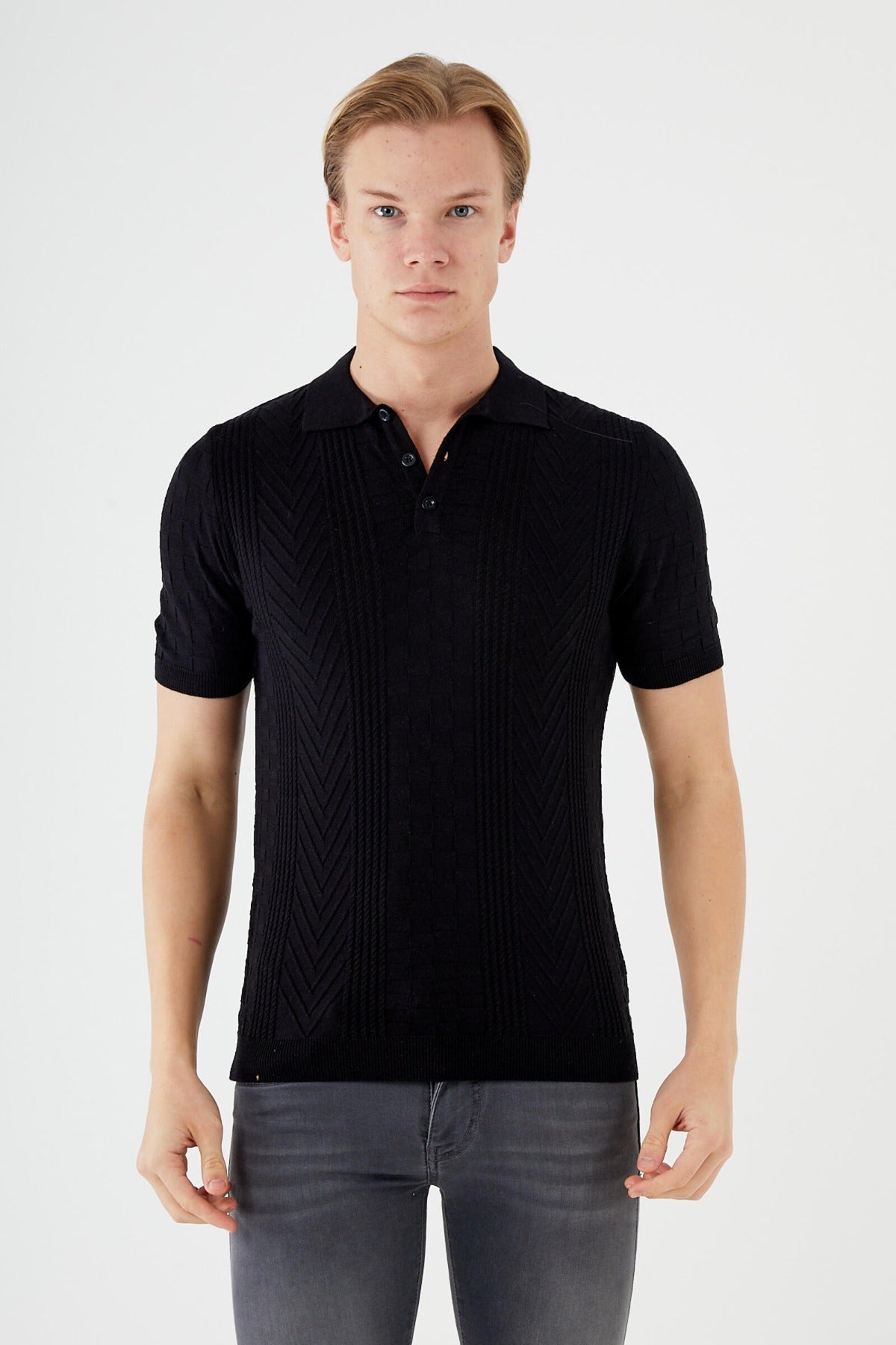 Short sleeve textured knit shirt TR-11512