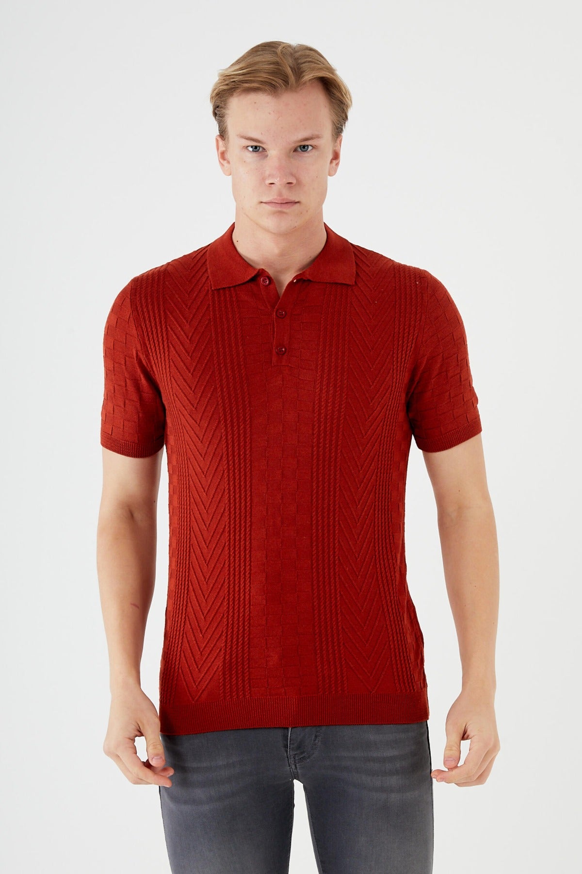 Short sleeve textured knit shirt TR-11512