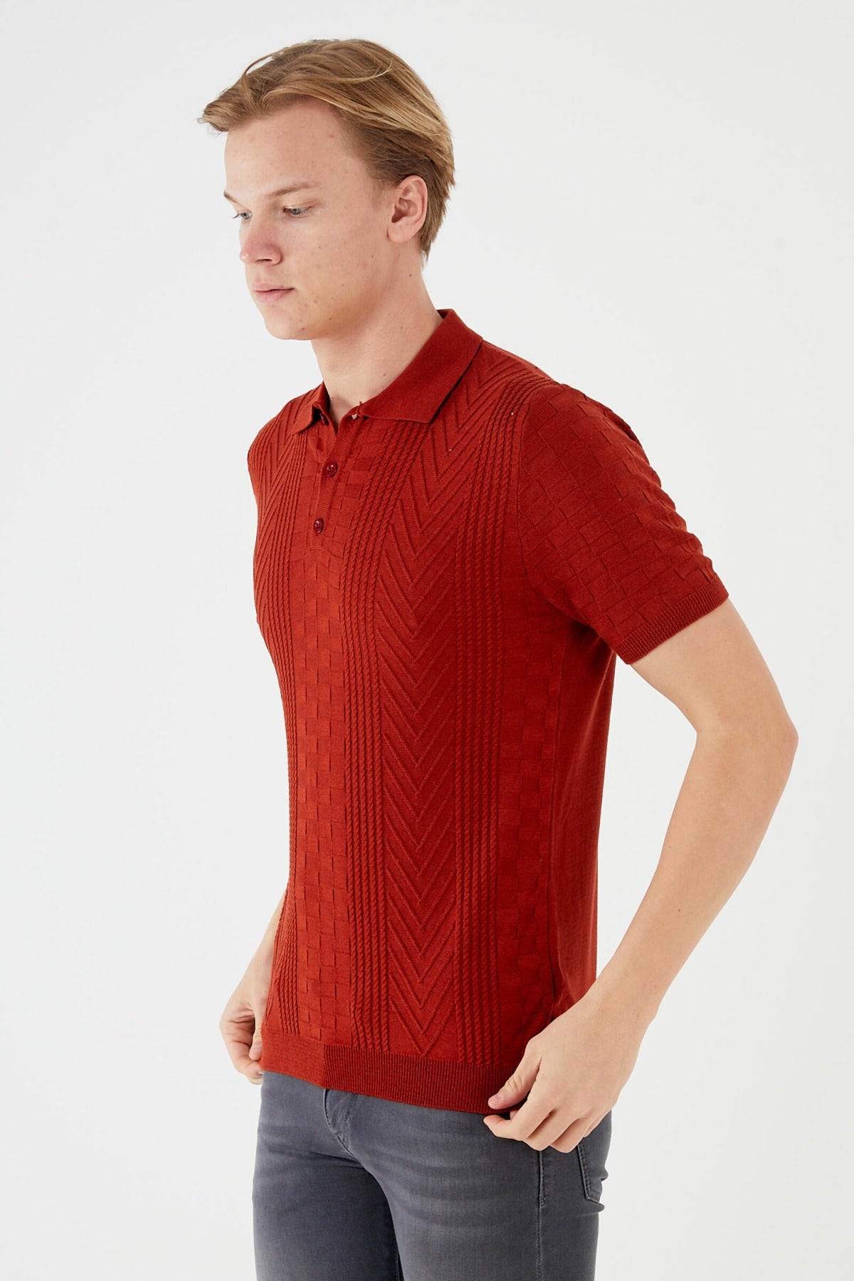 Short sleeve textured knit shirt TR-11512