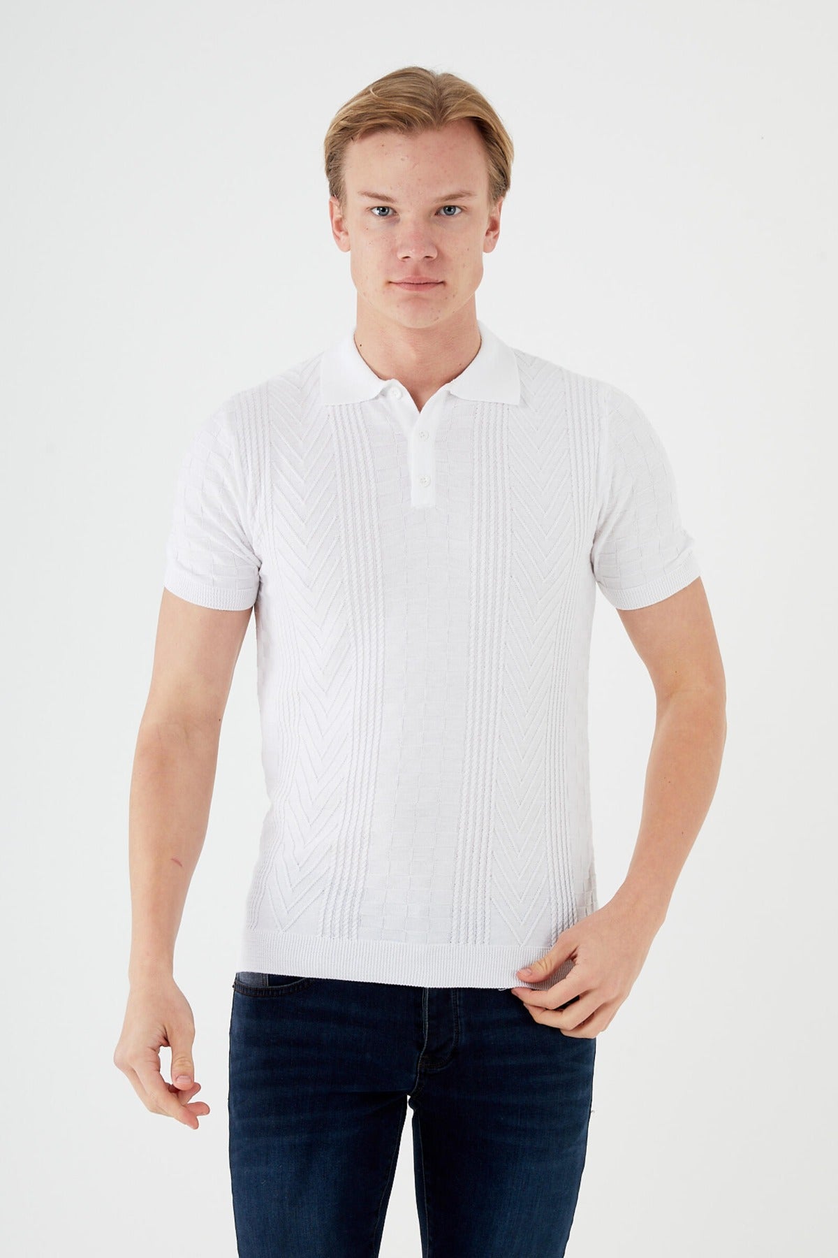 Short sleeve textured knit shirt TR-11512