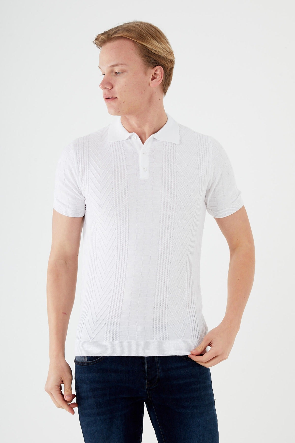 Short sleeve textured knit shirt TR-11512