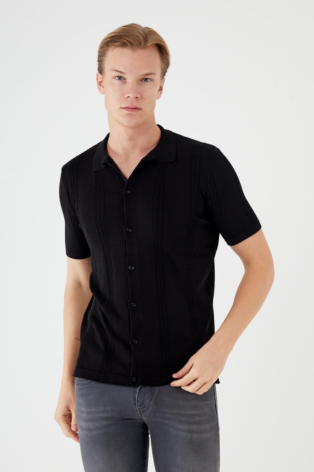 Textured Knit short sleeve shirt TR-11519