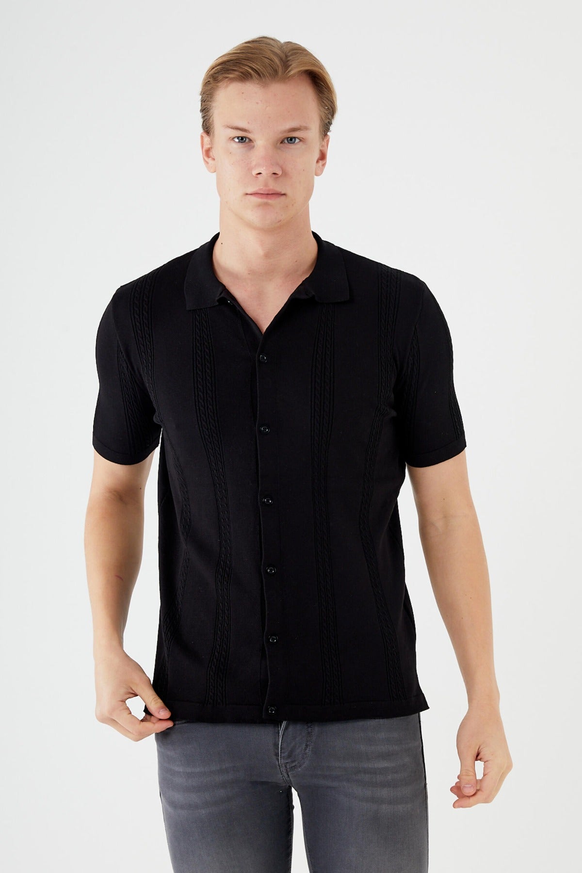 Textured Knit short sleeve shirt TR-11519