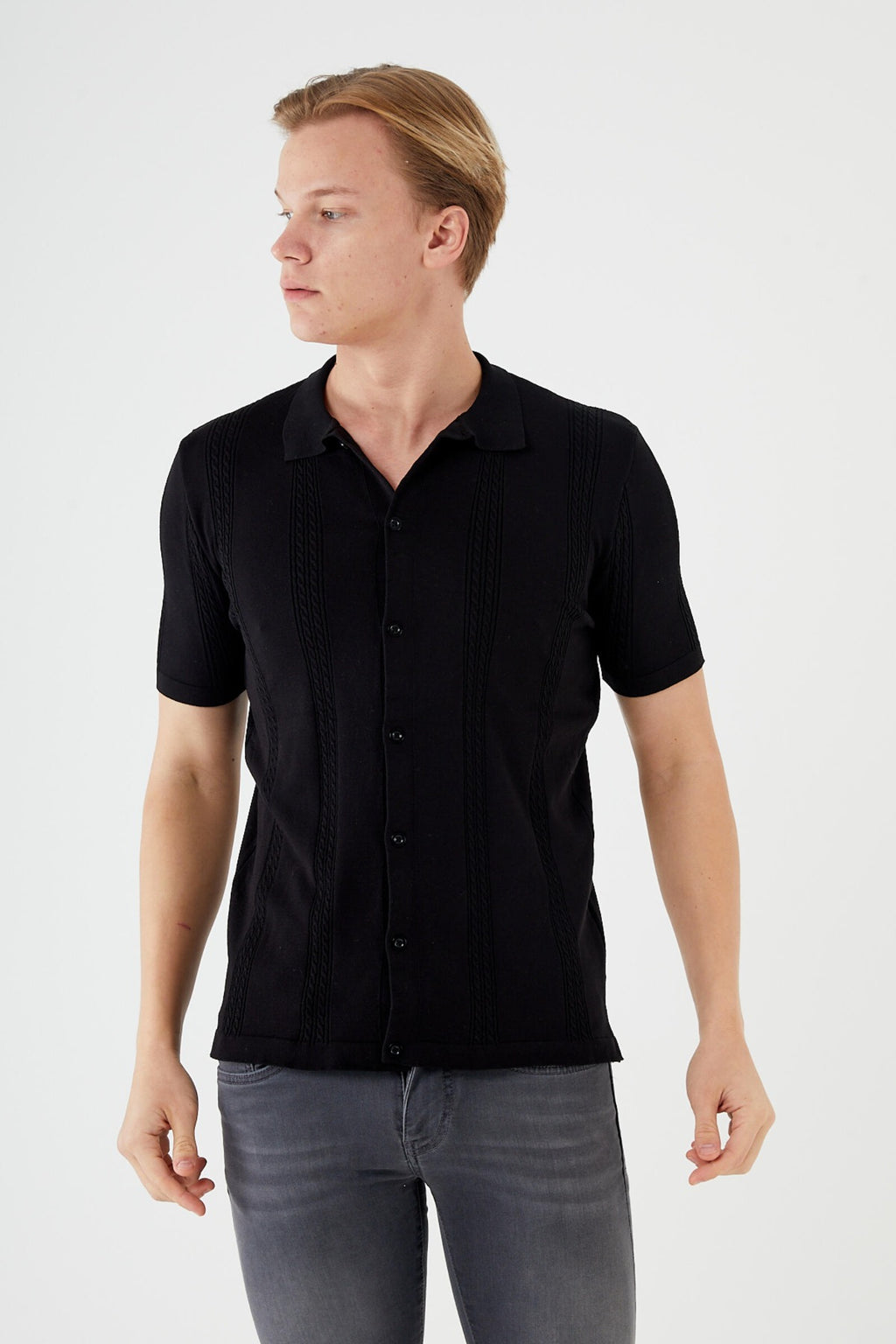 Textured Knit short sleeve shirt TR-11519