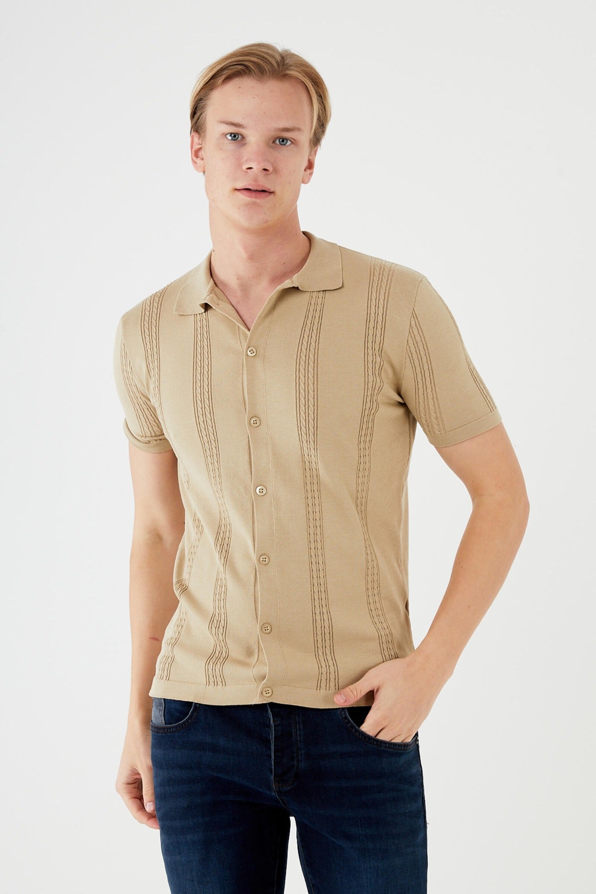 Textured Knit short sleeve shirt TR-11519