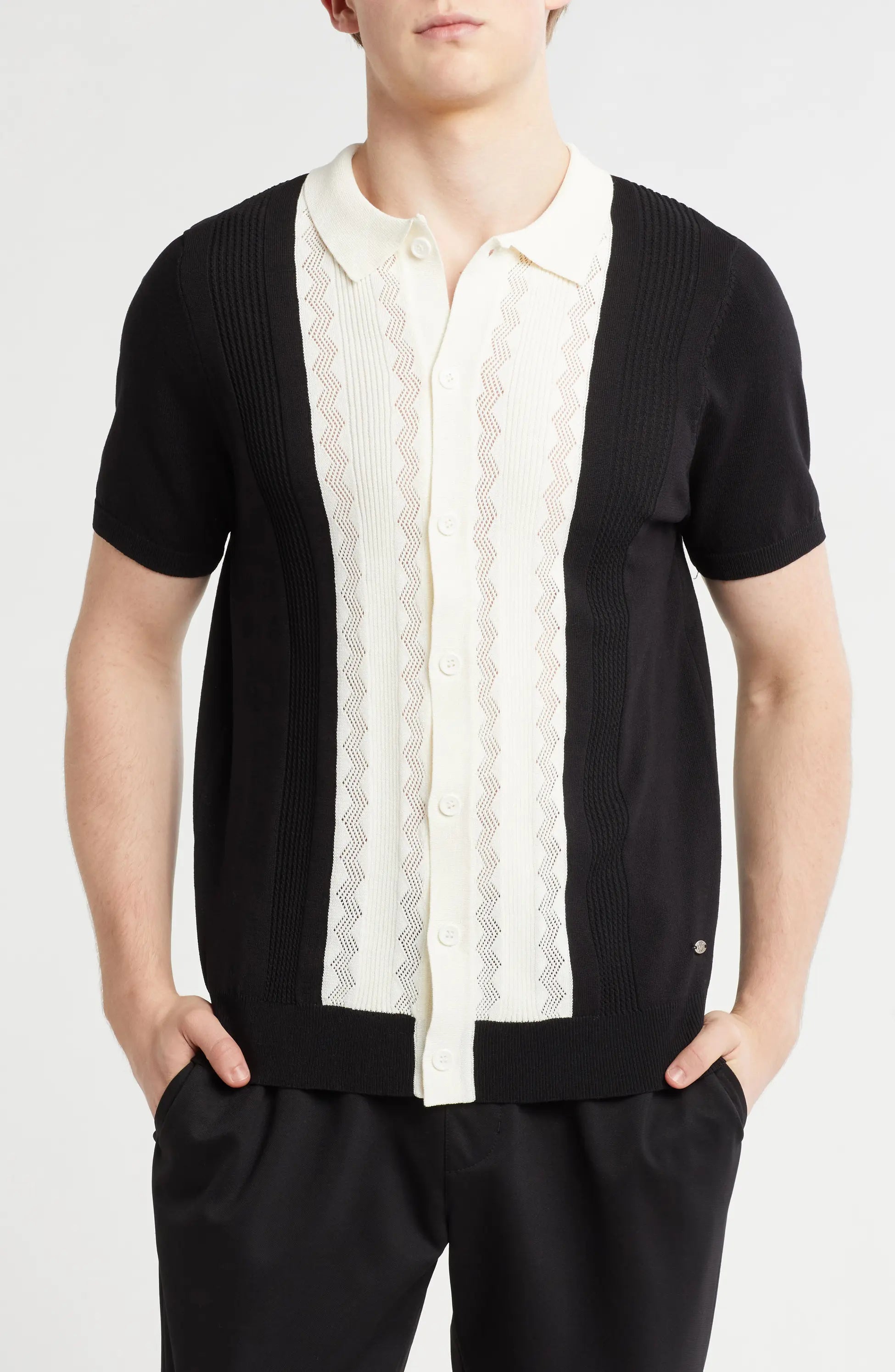 TRCK-11535 Textured Sweater Knit Polo