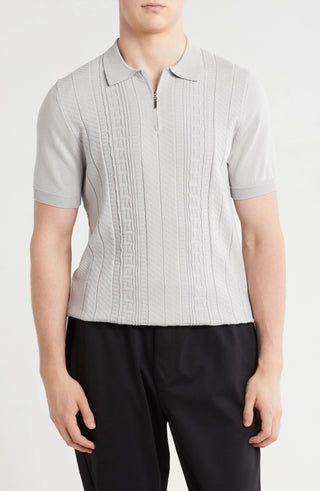 TRCK-11542 Textured Sweater Knit Zip Polo