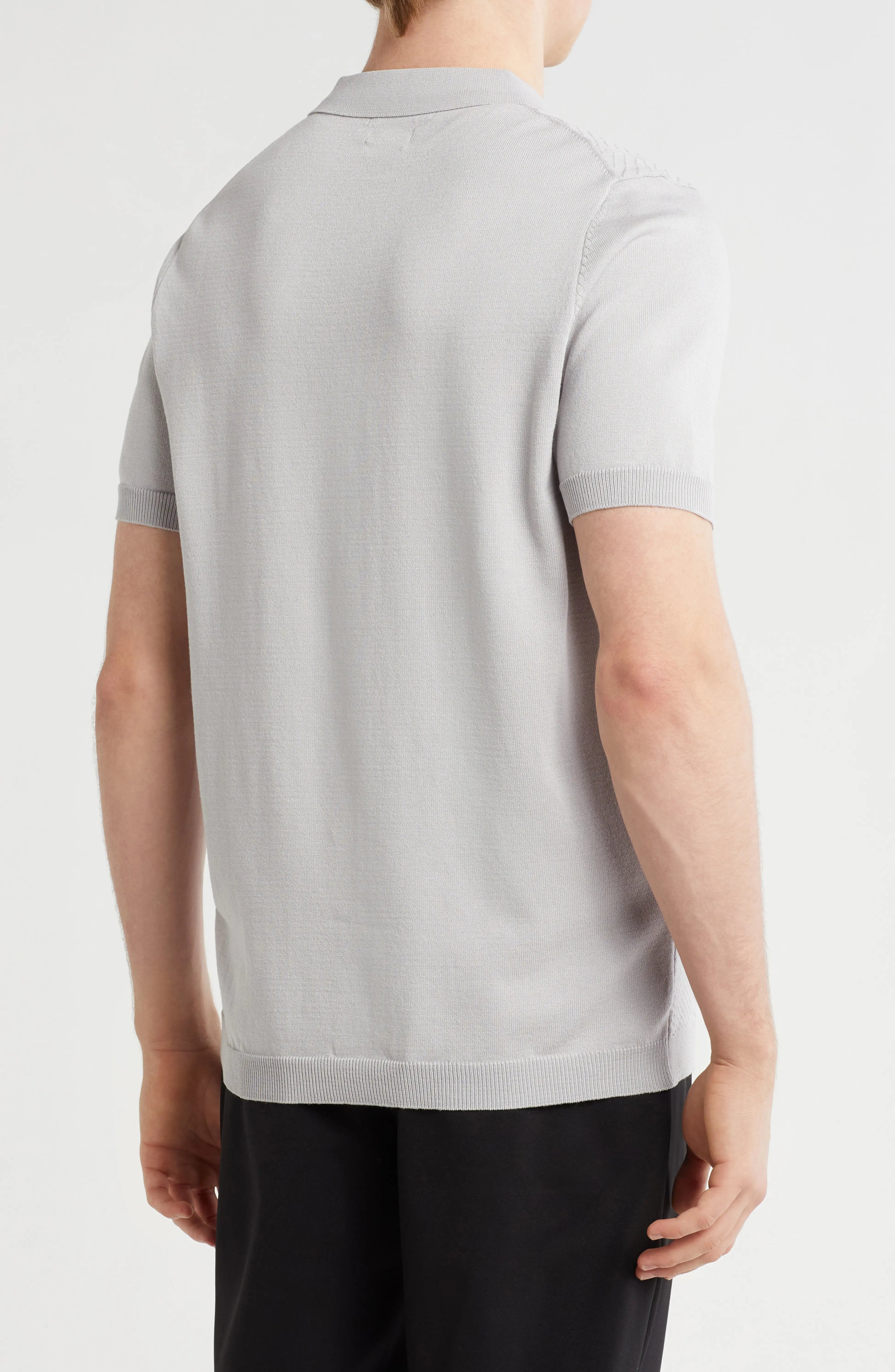 TRCK-11542 Textured Sweater Knit Zip Polo