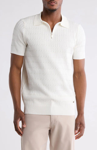 TRCK-11543 Textured Sweater Knit Zip Polo