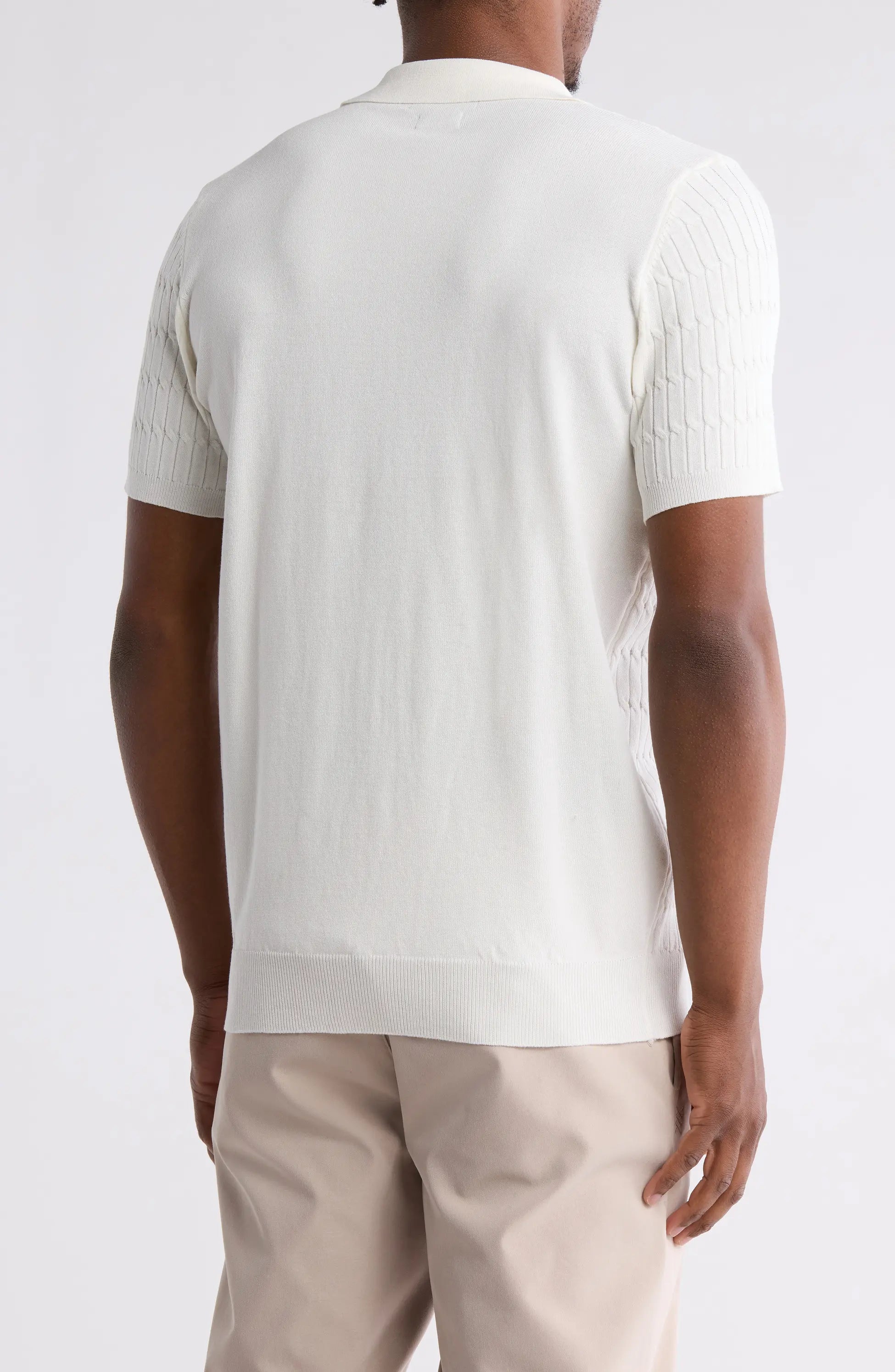 TRCK-11543 Textured Sweater Knit Zip Polo