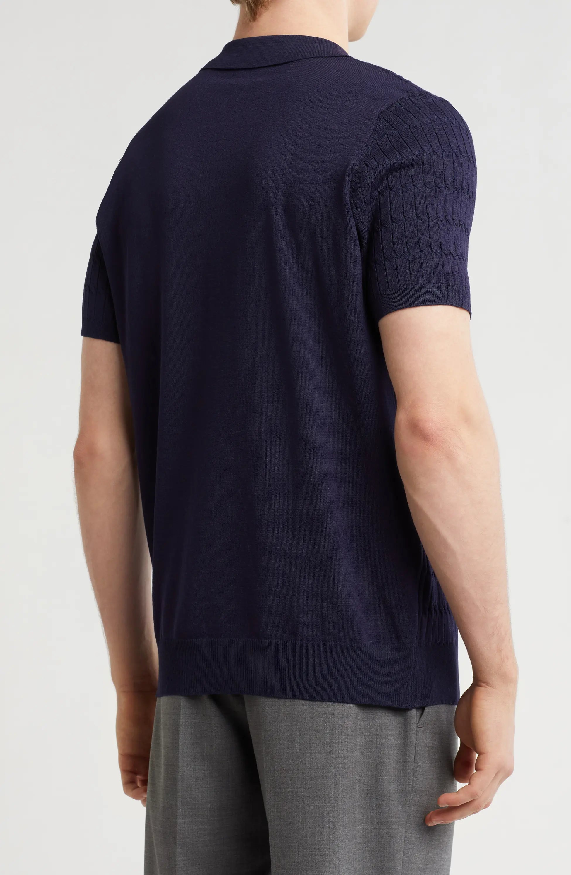 TRCK-11543 Textured Sweater Knit Zip Polo
