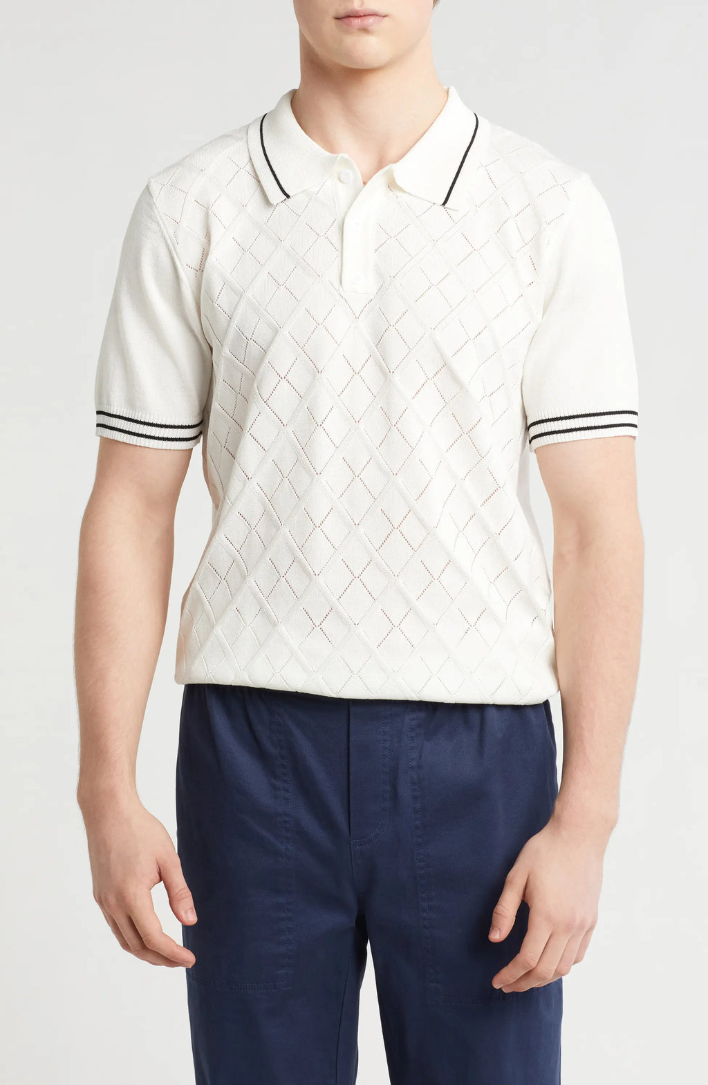 TRCK-11547 Tipped Collar Sweater Knit Polo