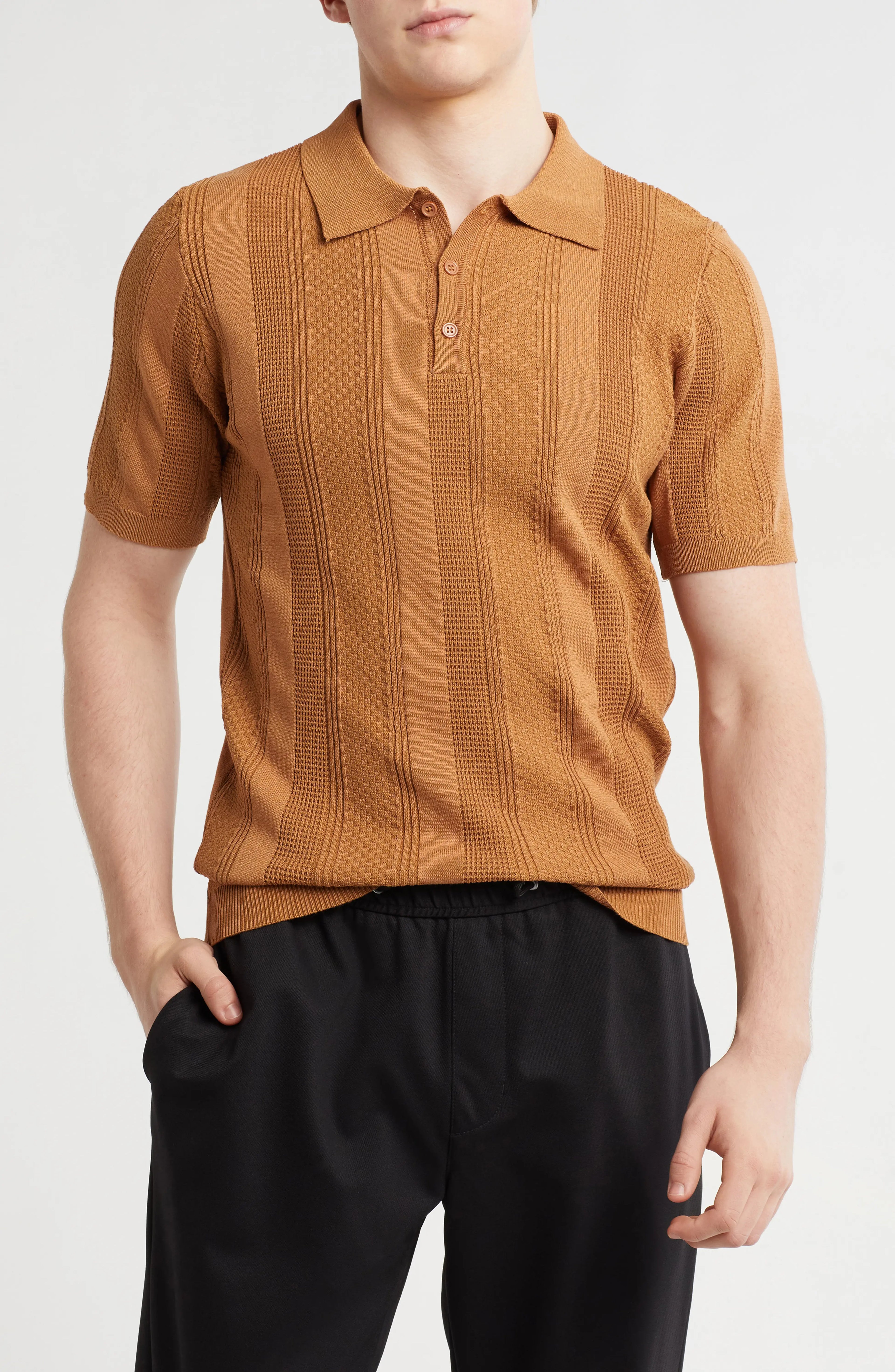 TRCK-11549 Textured Sweater Knit Polo