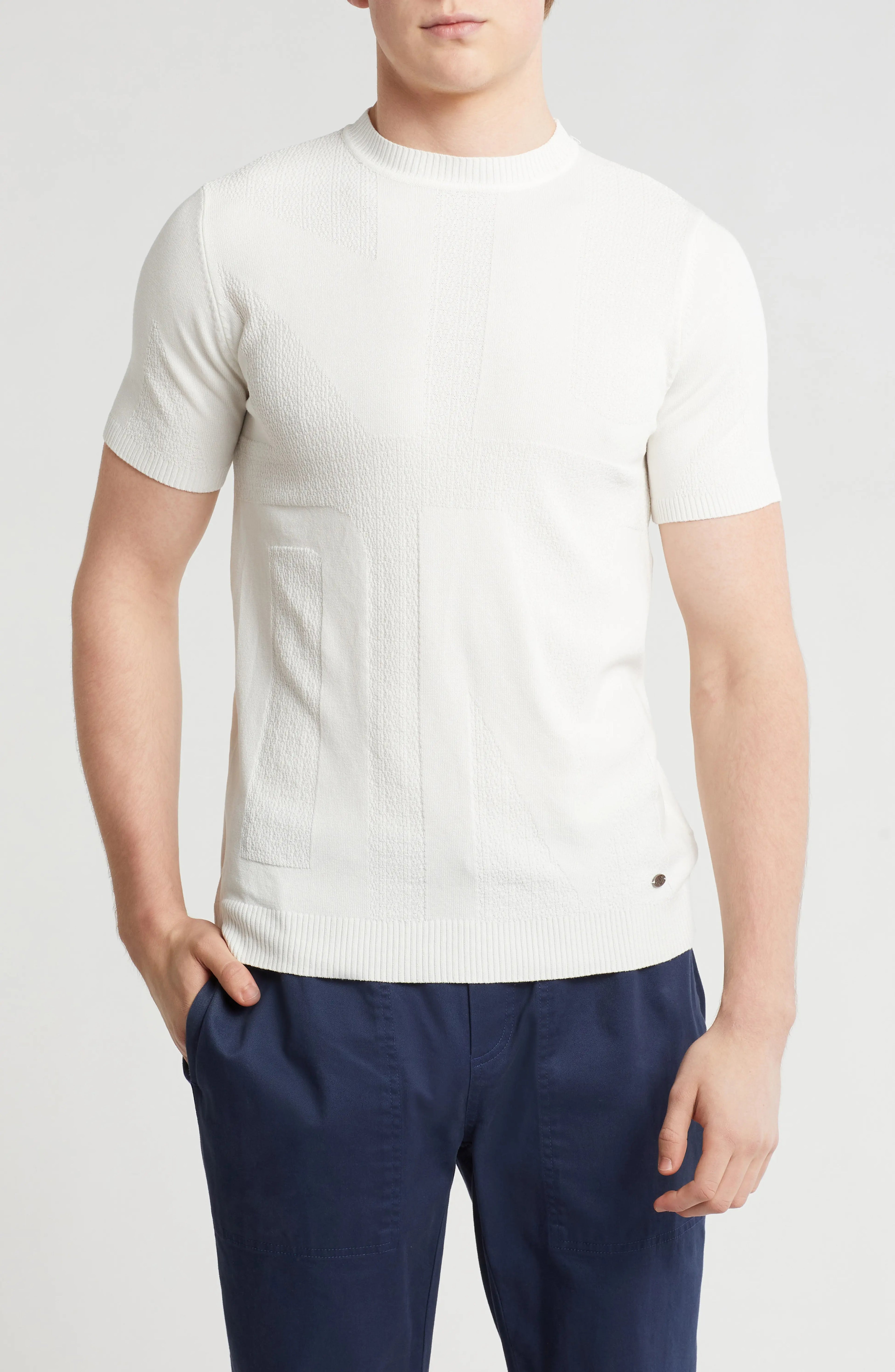 TRCK-11551 Textured Knit Short Sleeve Sweater