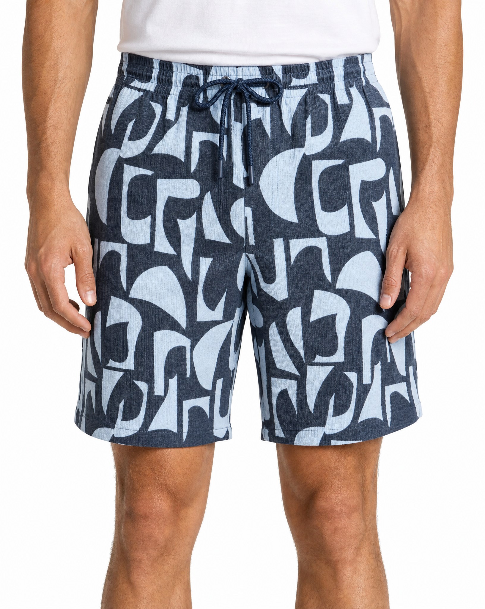 TRSH-273-B-Drawstring ABSTRACT PRINT Shorts