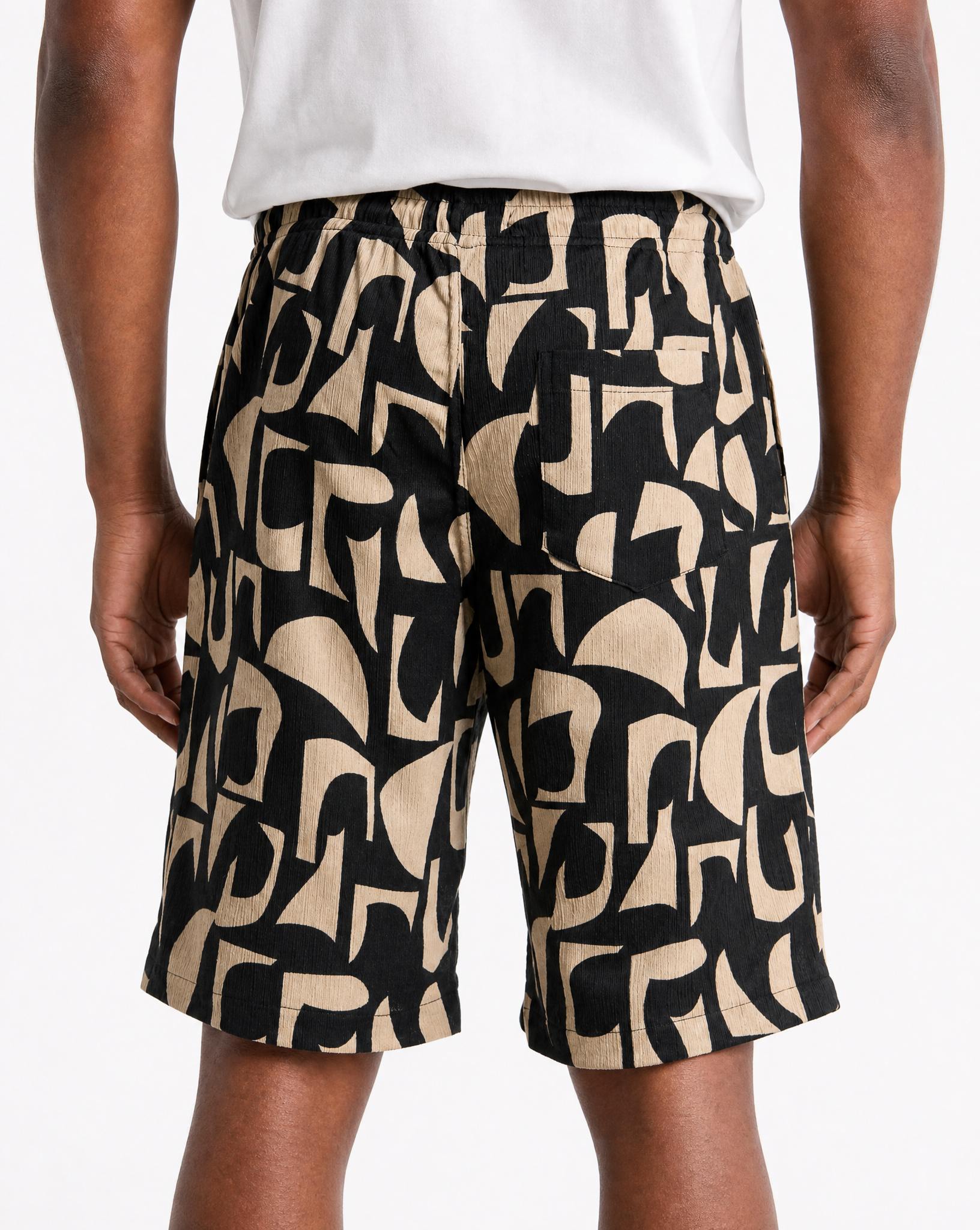 TRSH-273-B-Drawstring ABSTRACT PRINT Shorts