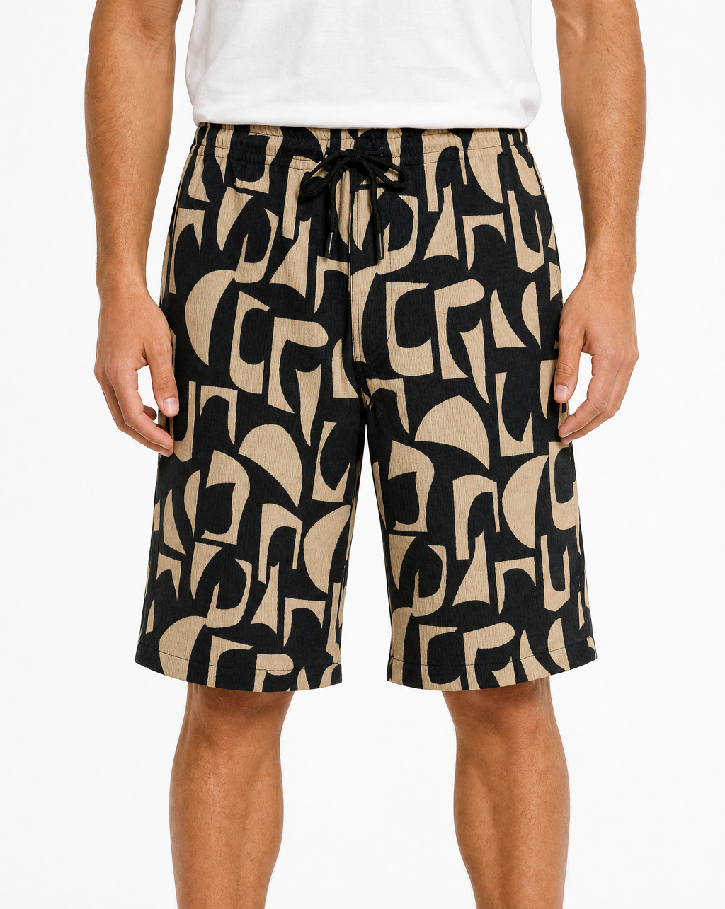 TRSH-273-B-Drawstring ABSTRACT PRINT Shorts