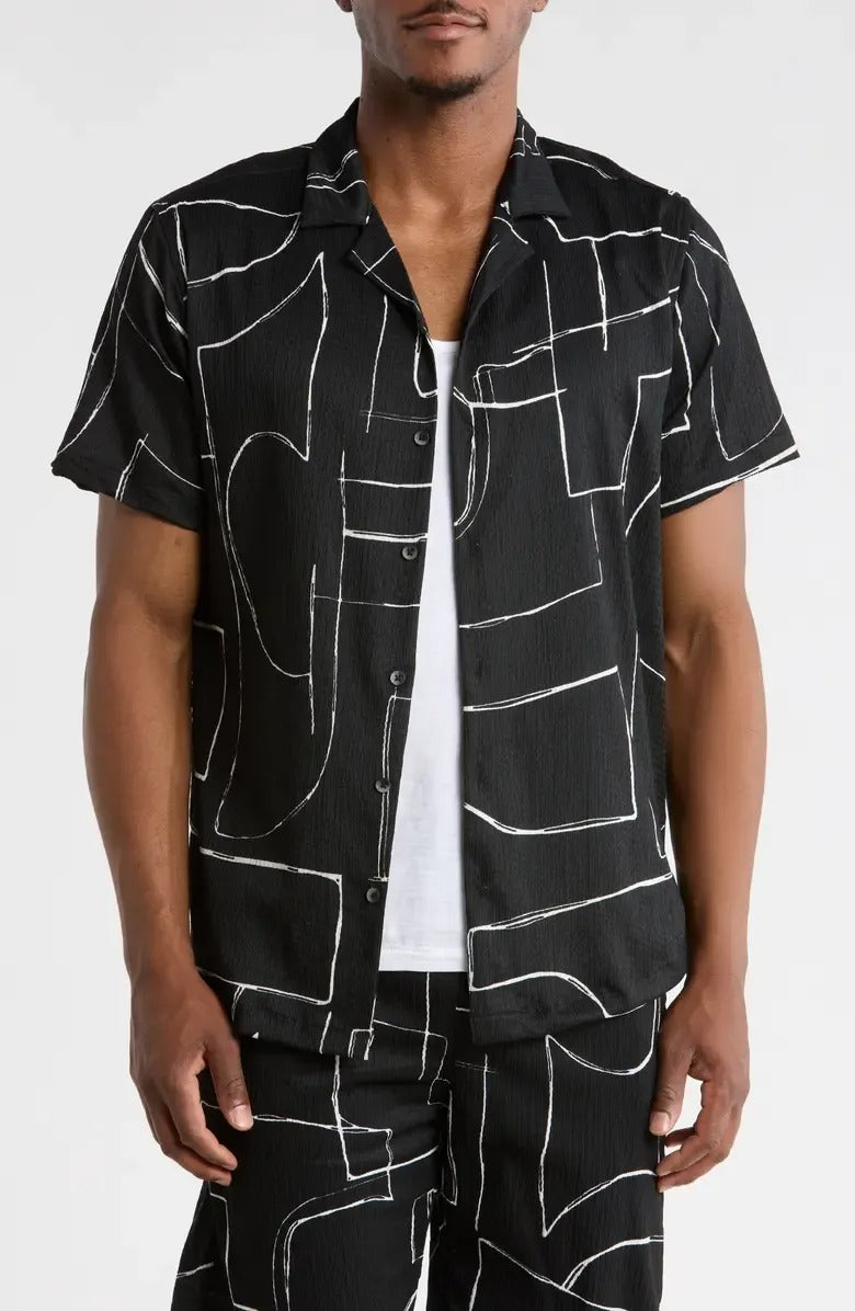 TRSH-258-T-Relaxed Fit Abstract Print Camp Shirt