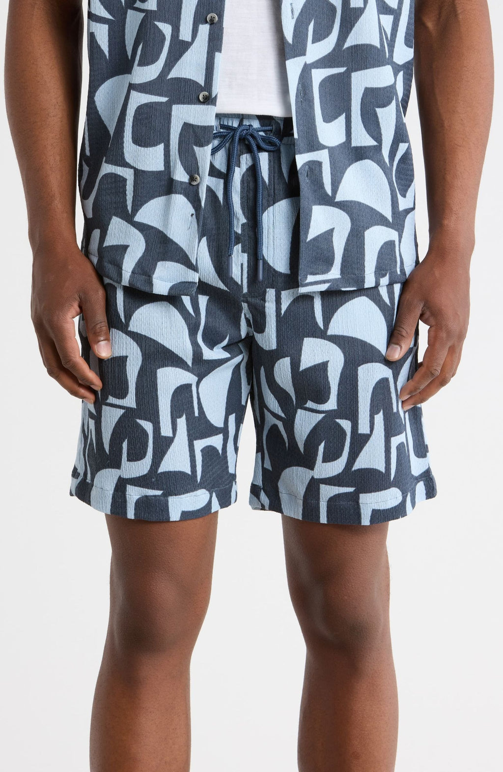 TRSH-273-B-Drawstring ABSTRACT PRINT Shorts