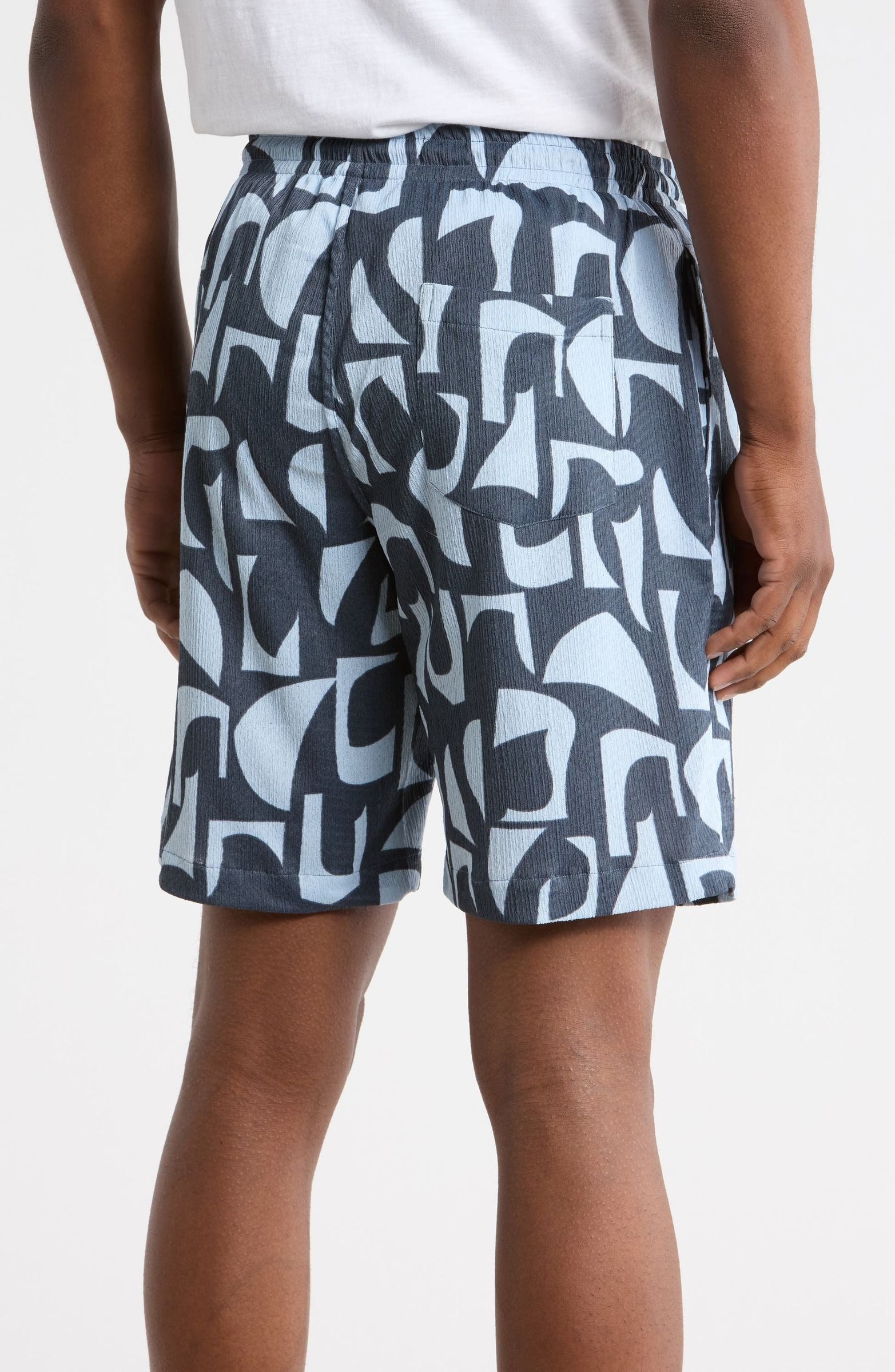TRSH-273-B-Drawstring ABSTRACT PRINT Shorts