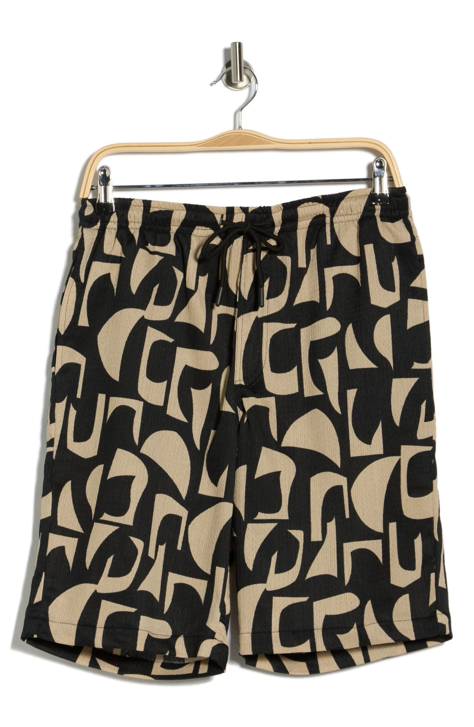 TRSH-273-B-Drawstring ABSTRACT PRINT Shorts
