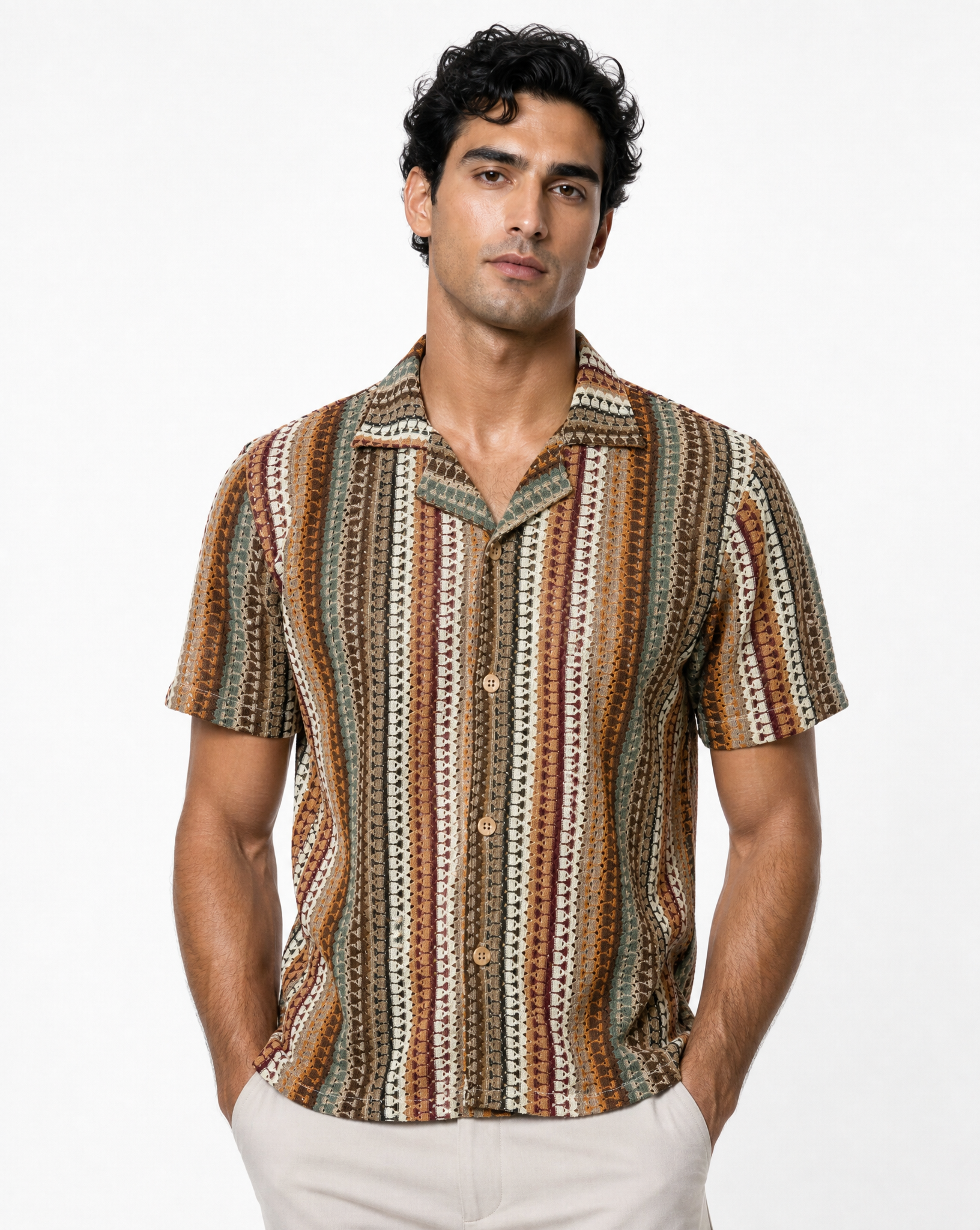 TRSH-3016-Modern Fit Textured Camp Shirt