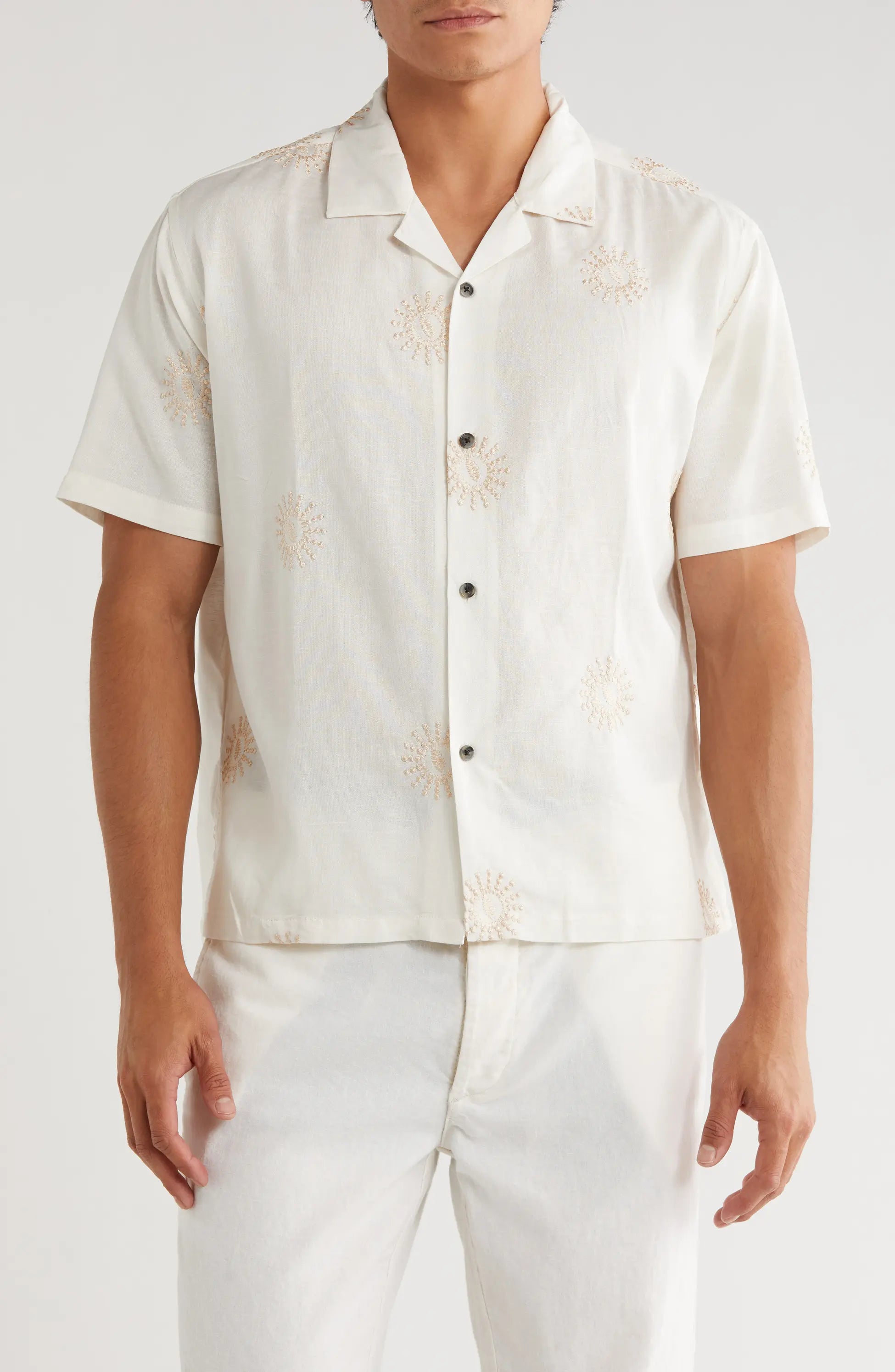 TRS-7003 Boxy Fit Sun Embroidered Camp Shirt