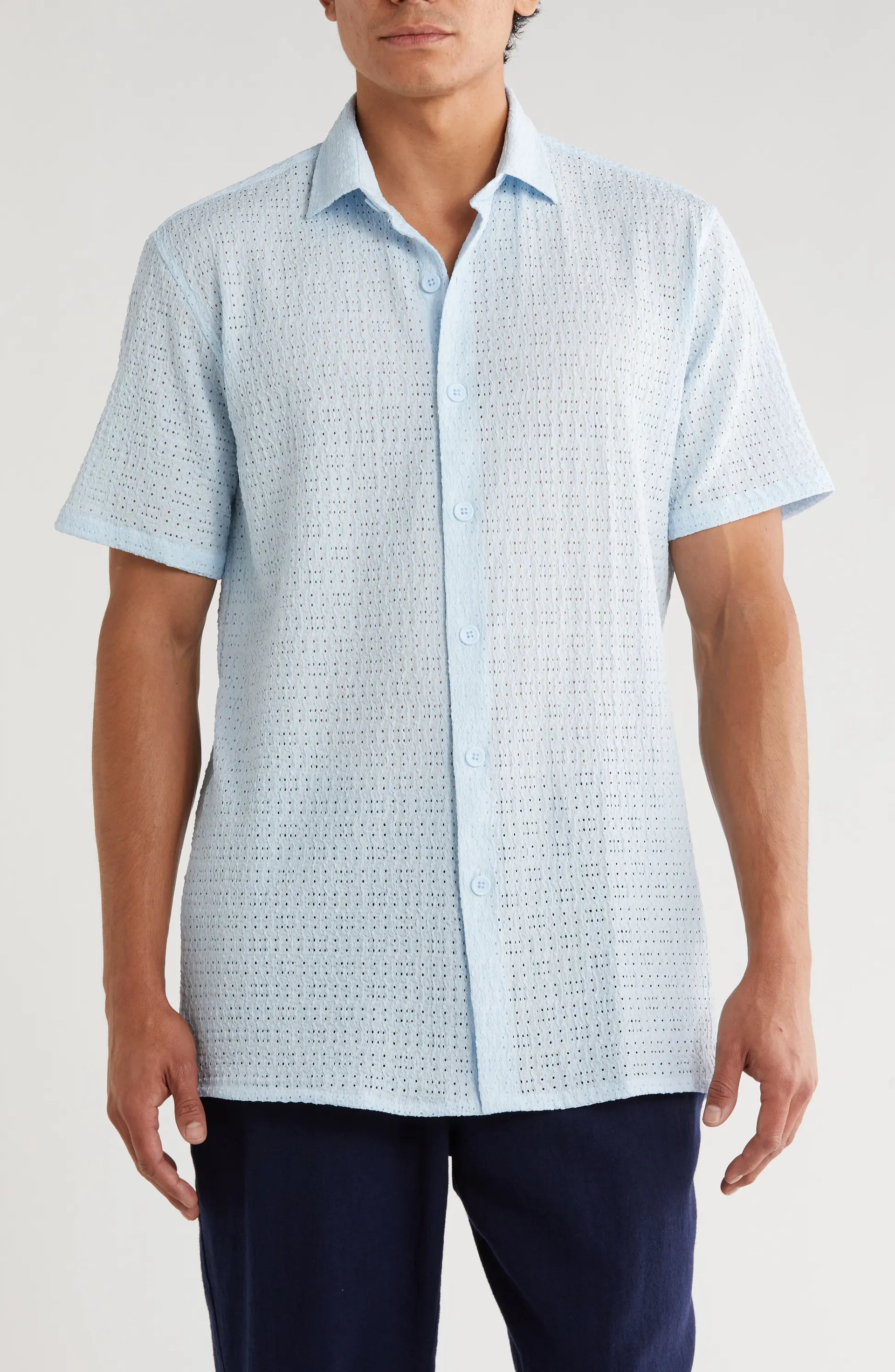 TRSH-211 Textured Knit Short Sleeve Button-Up Shirt – TRPremium