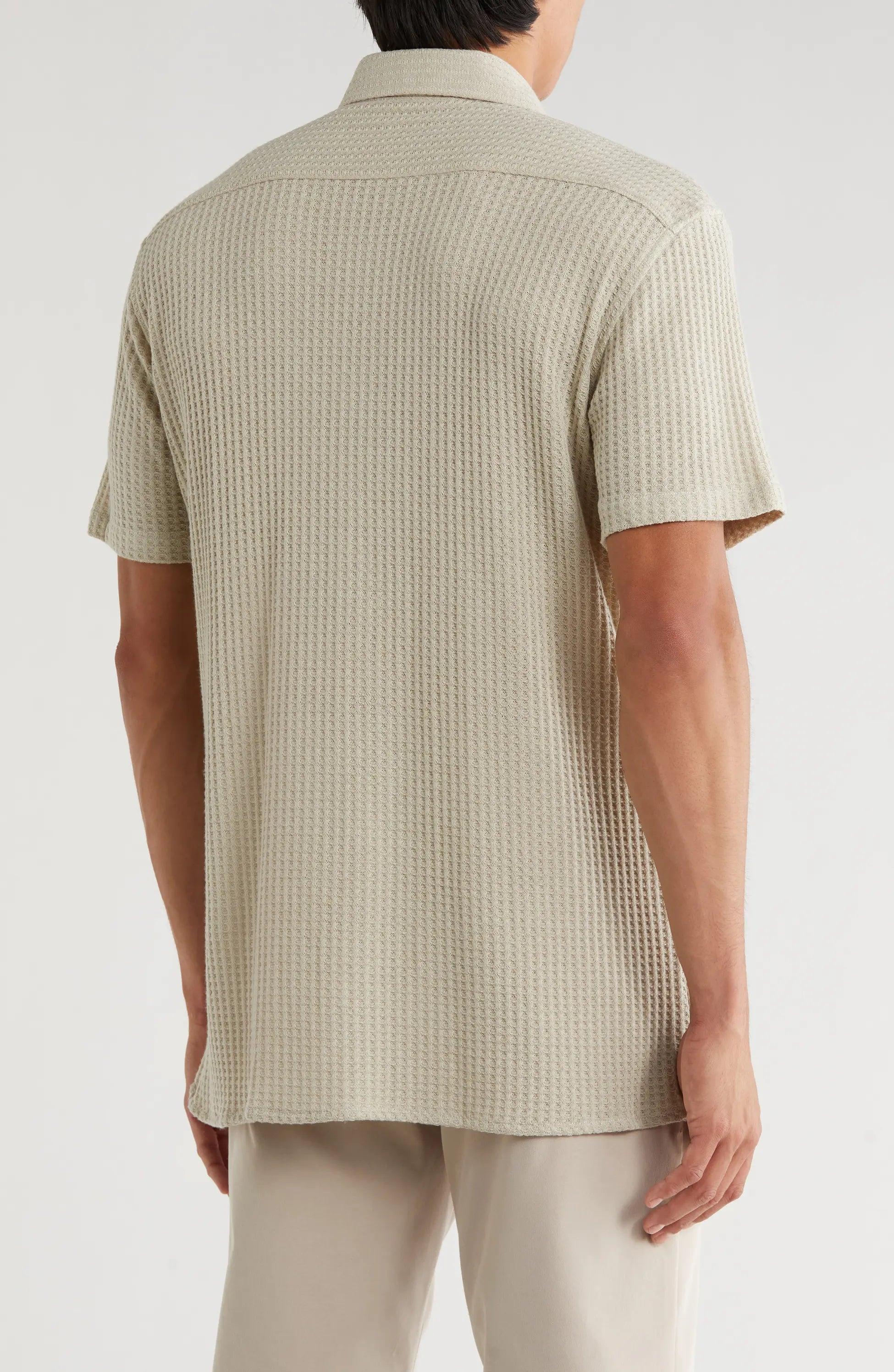 TRSH-213 Waffle Knit Short Sleeve Button-Up Shirt