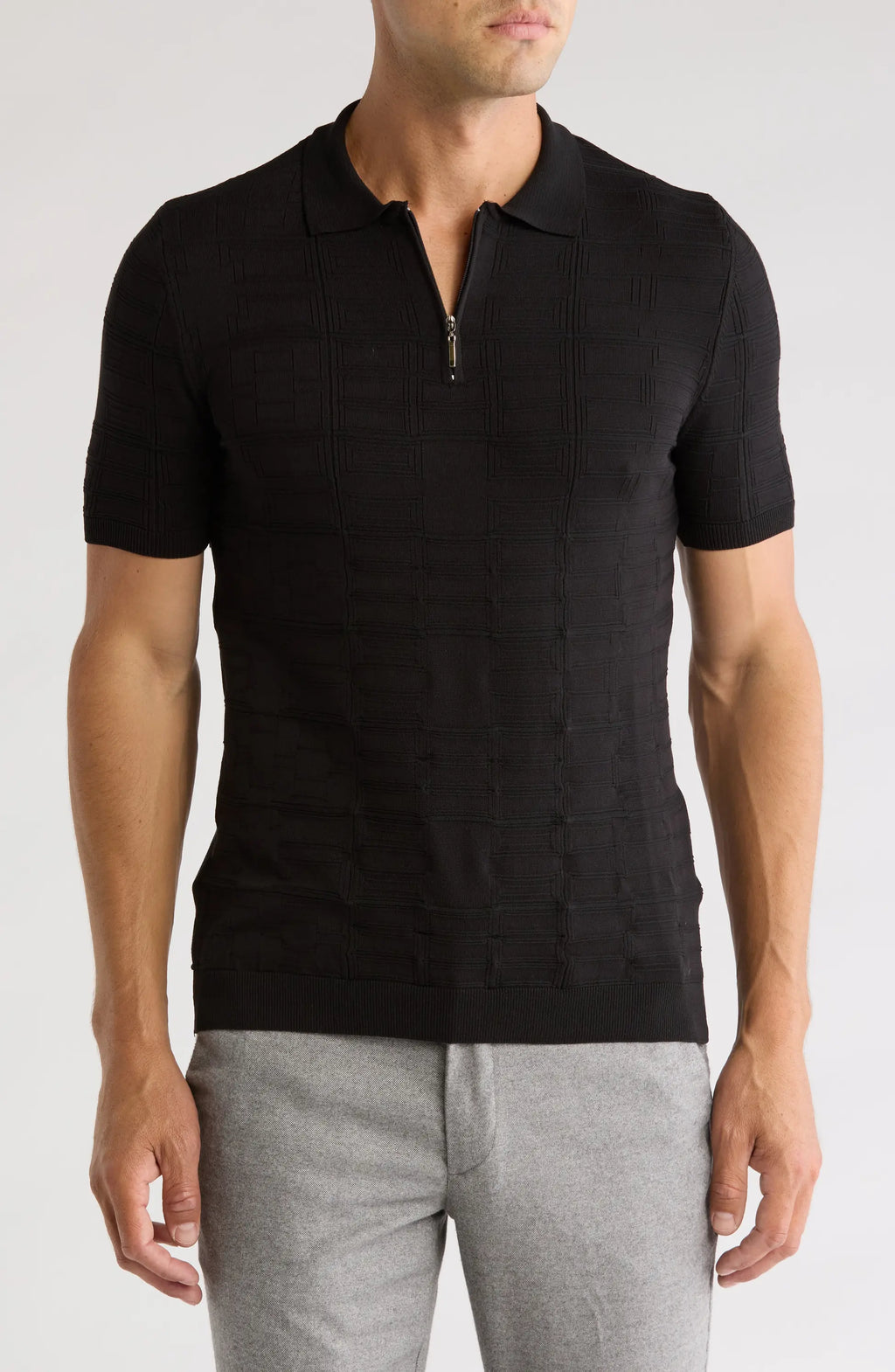 Textured Knit Quarter-Zip Polo TR-11520