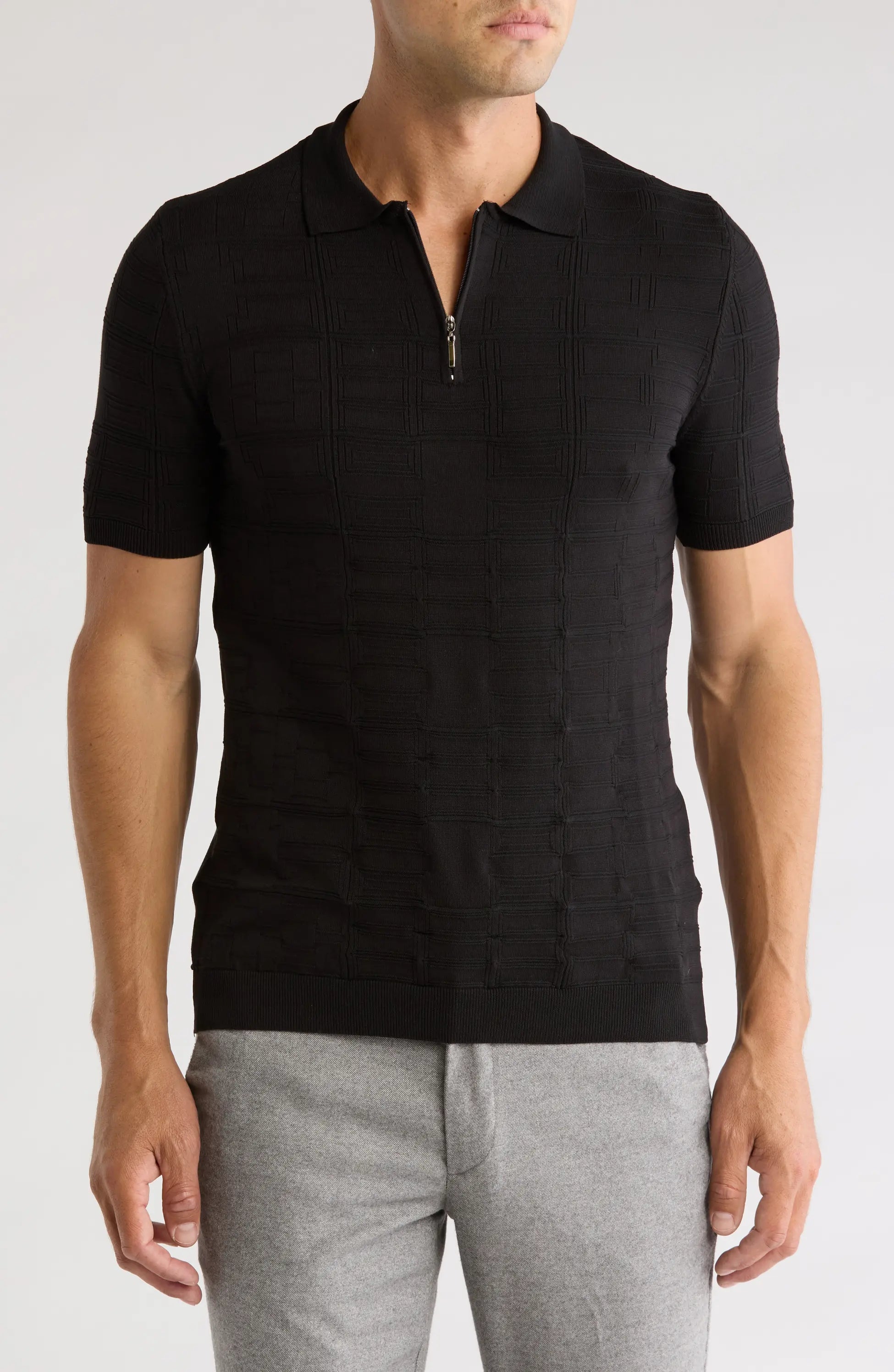 Textured Knit Quarter-Zip Polo TR-11520