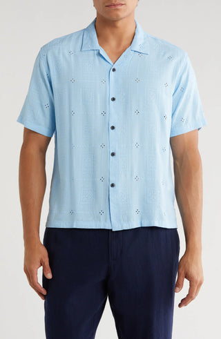 TRS-7001 Boxy Fit Floral Eyelet Embroidered Camp Shirt