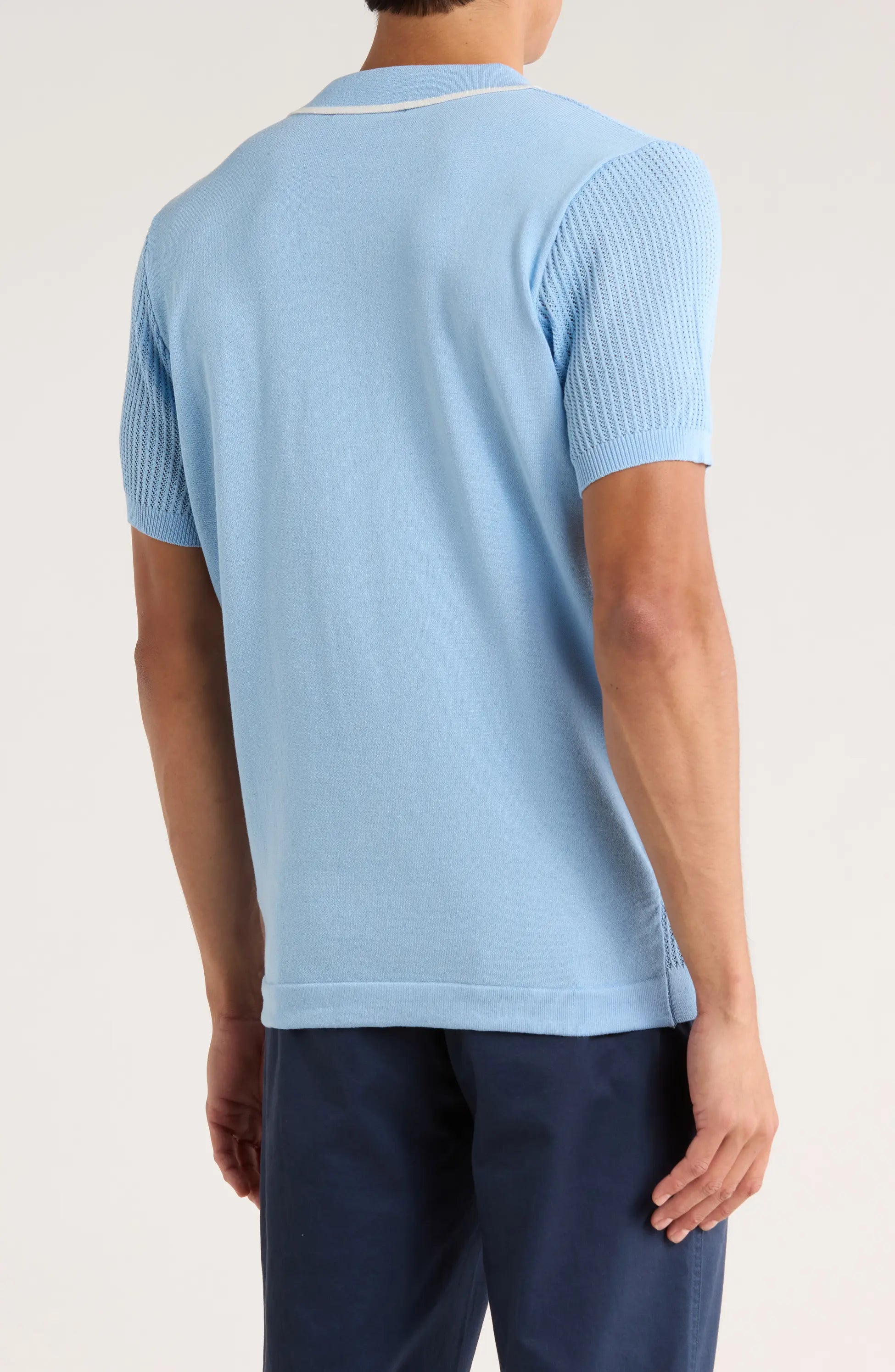 TRNS-540 Tipped Open Knit Short Sleeve Polo Sweater